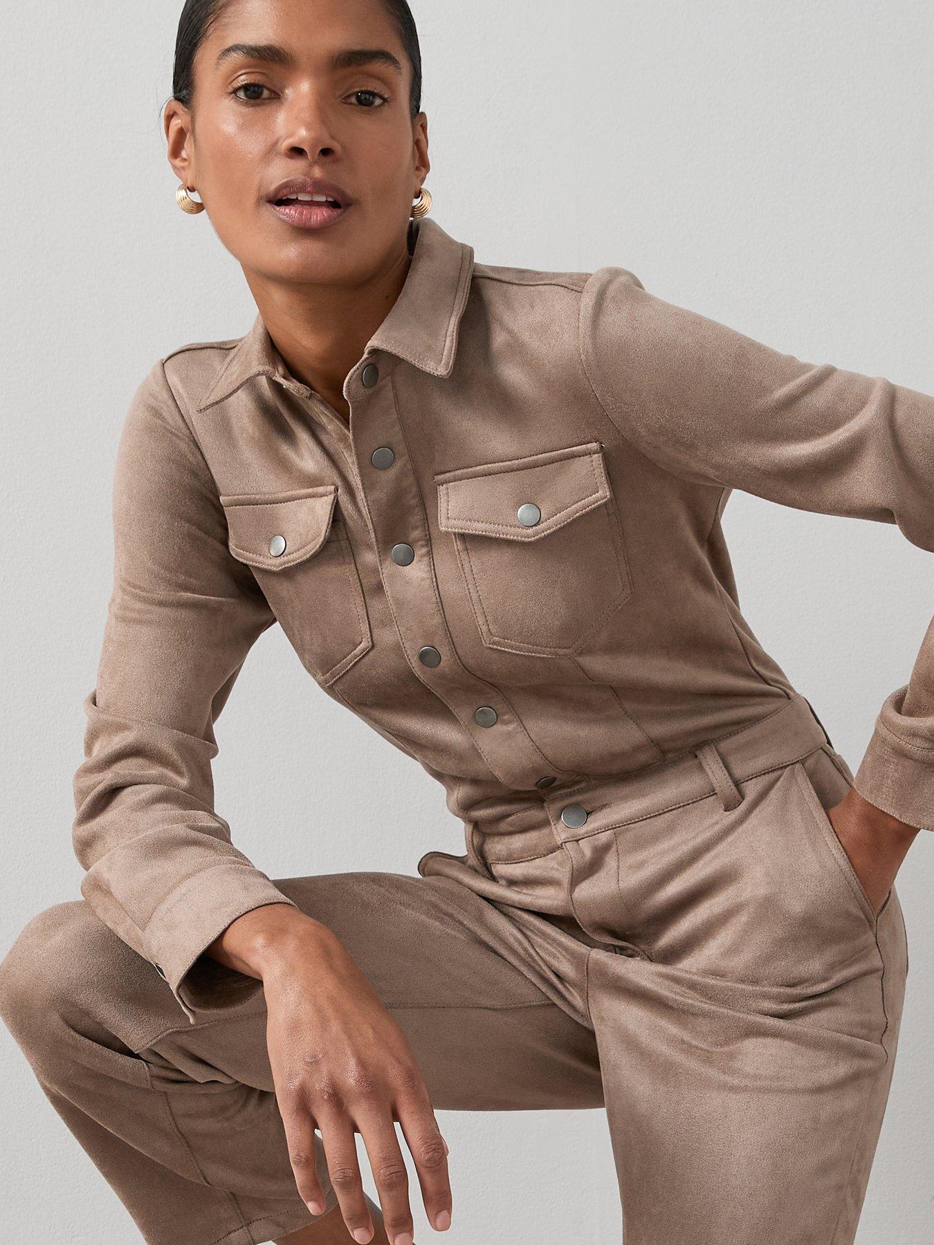 Image 4 of 7 of The Very Collection Suedette Jumpsuit - Dark Beige
