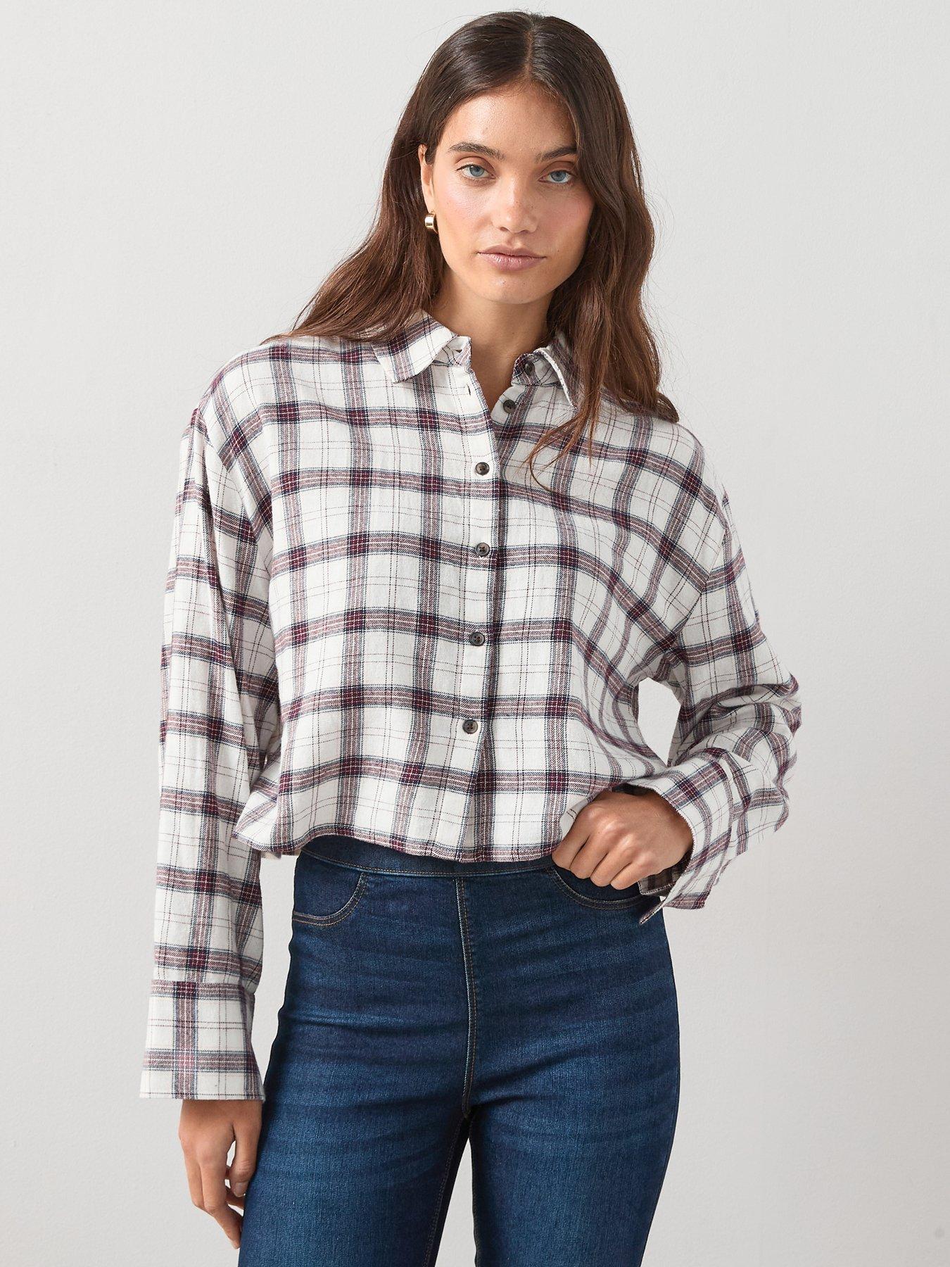V by Very: Cropped Check Shirt - Cream