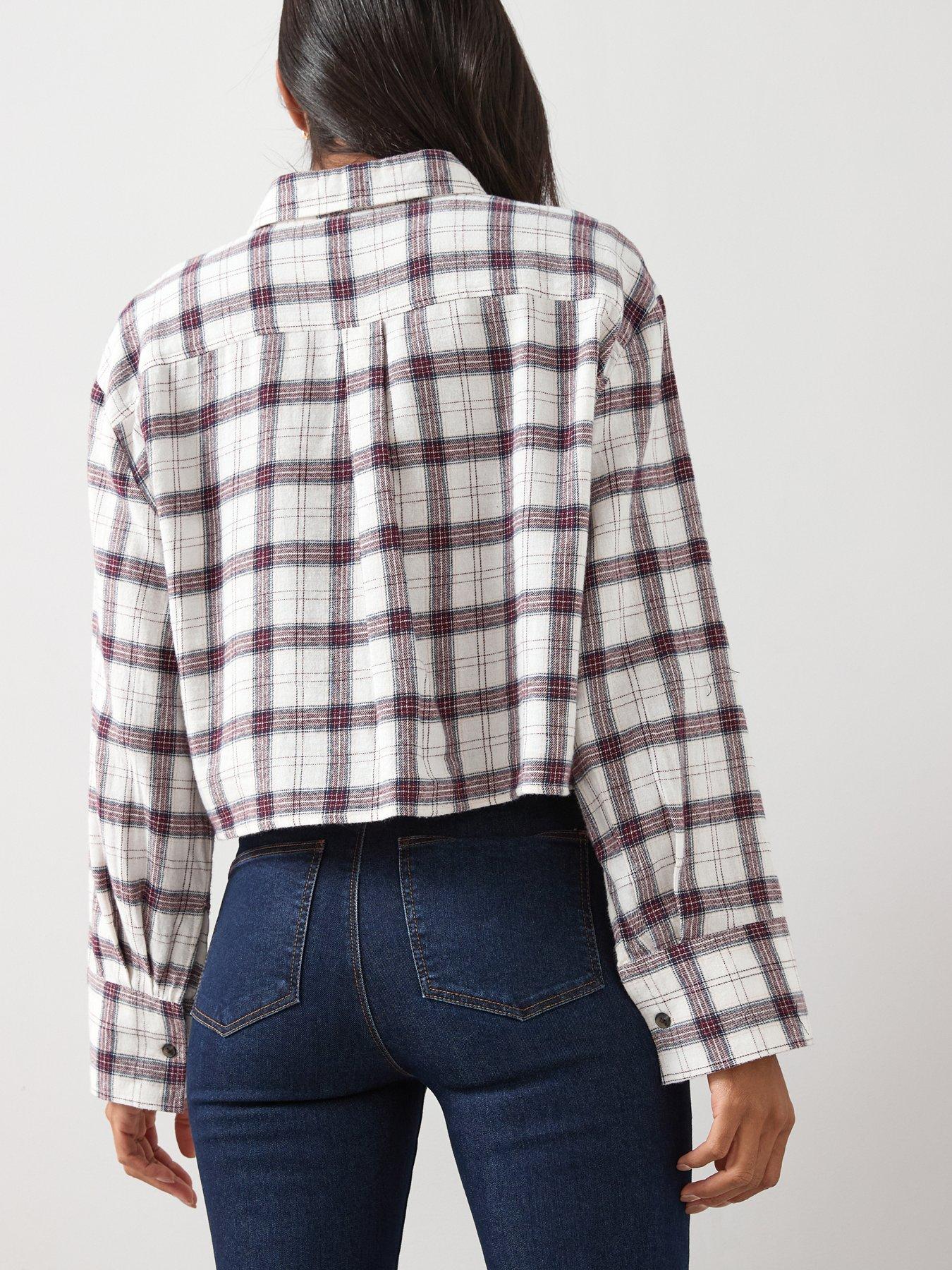 V by Very Cropped Check Shirt - Cream | Very