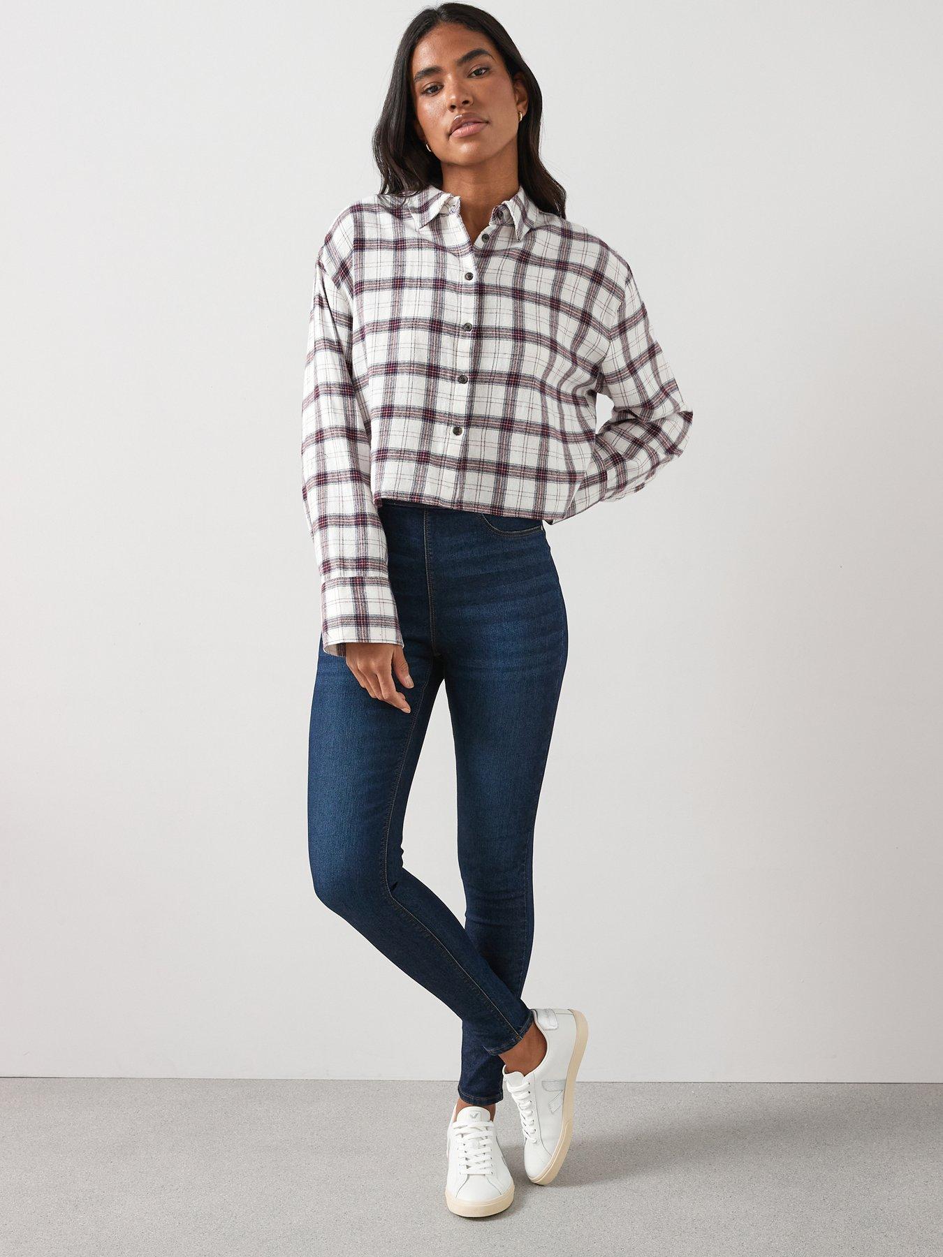 V by Very Cropped Check Shirt - Cream | Very