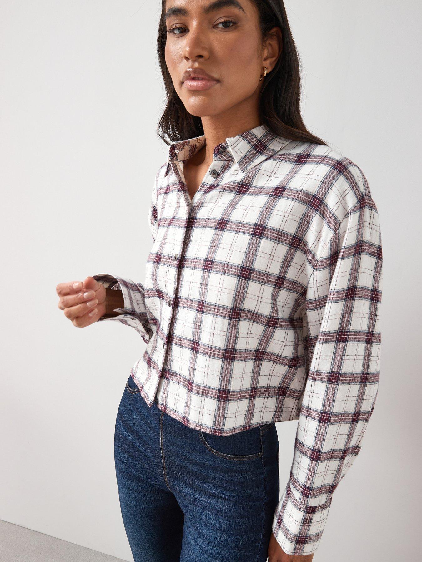 V by Very Cropped Check Shirt - Cream | Very