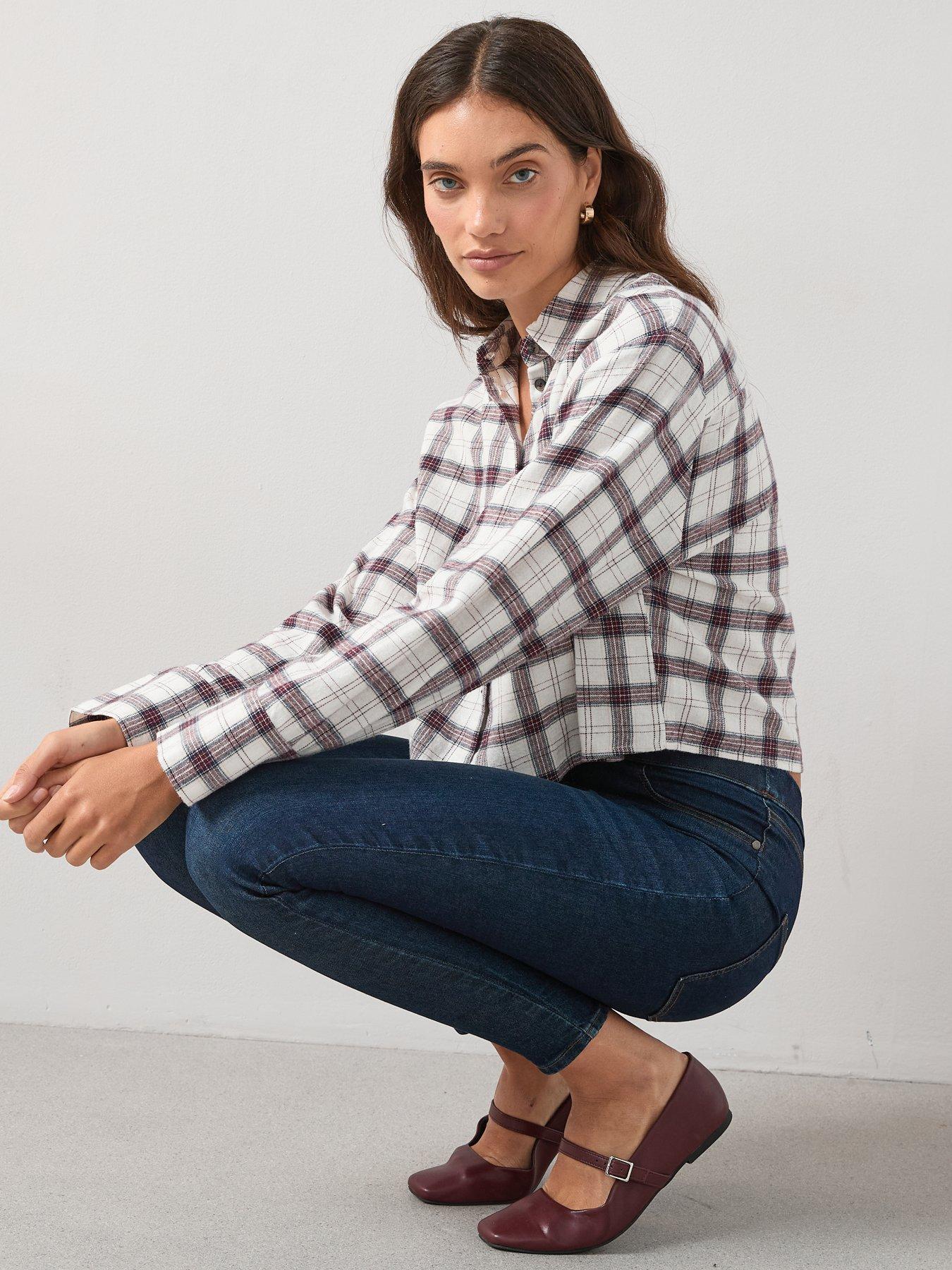 V by Very Cropped Check Shirt - Cream | Very