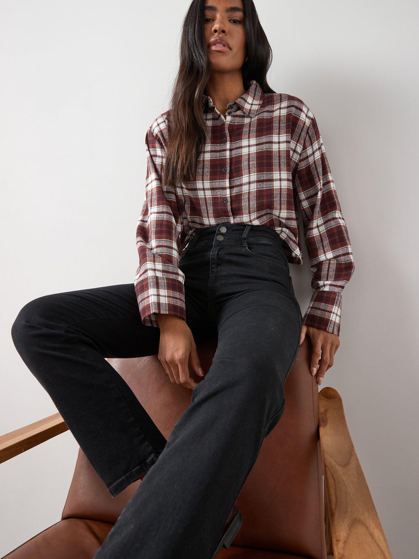 The Very Collection Cropped Check Shirt - Brown | Very