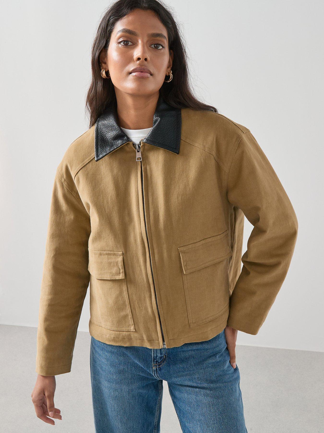 Image 5 of 7 of The Very Collection Contrast Collar Patch Pocket Barn Jacket - Beige