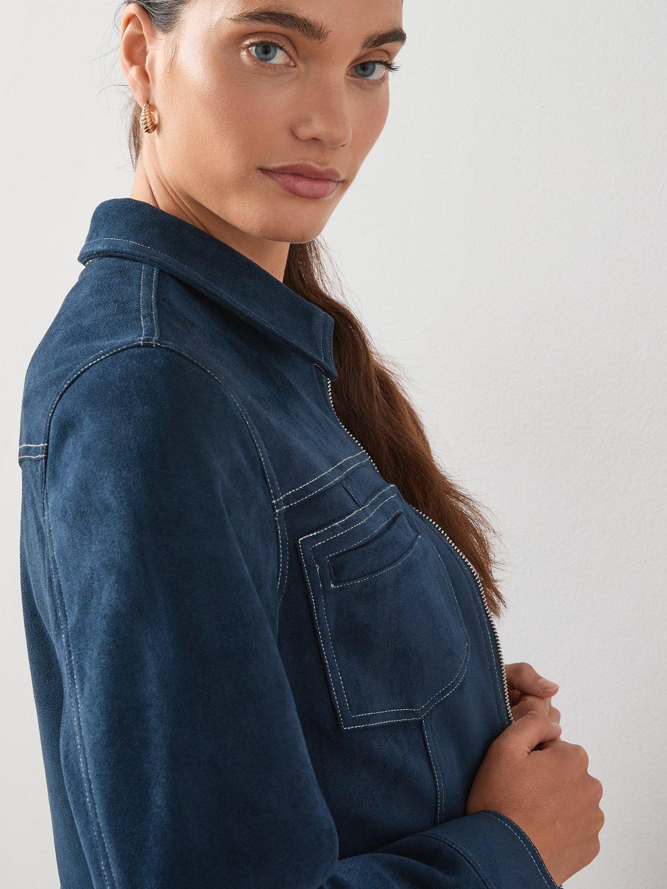 The Very Collection Stitch Detail Faux Suede Jacket - Navy | Very