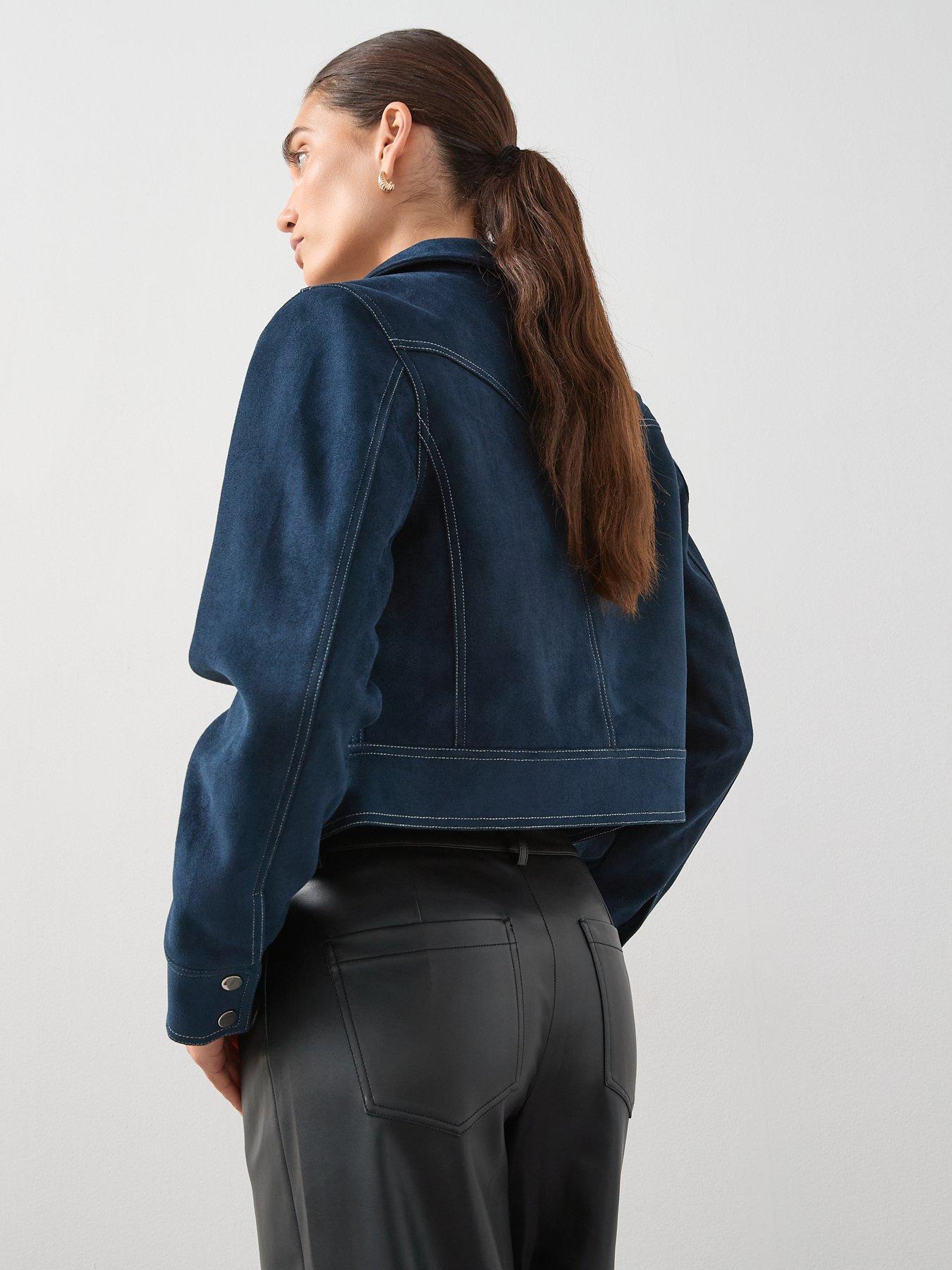 The Very Collection Stitch Detail Faux Suede Jacket - Navy | Very
