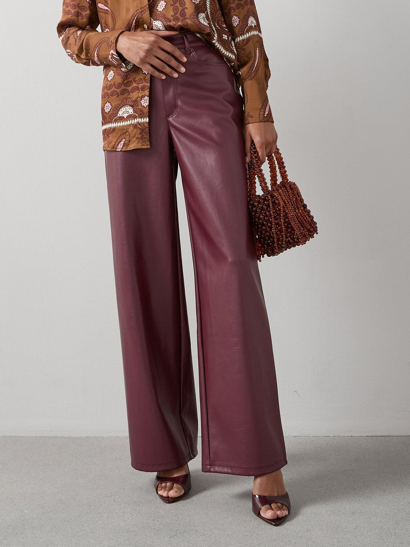 The Very Collection Faux Leather Wide Leg Trousers - Dark Red