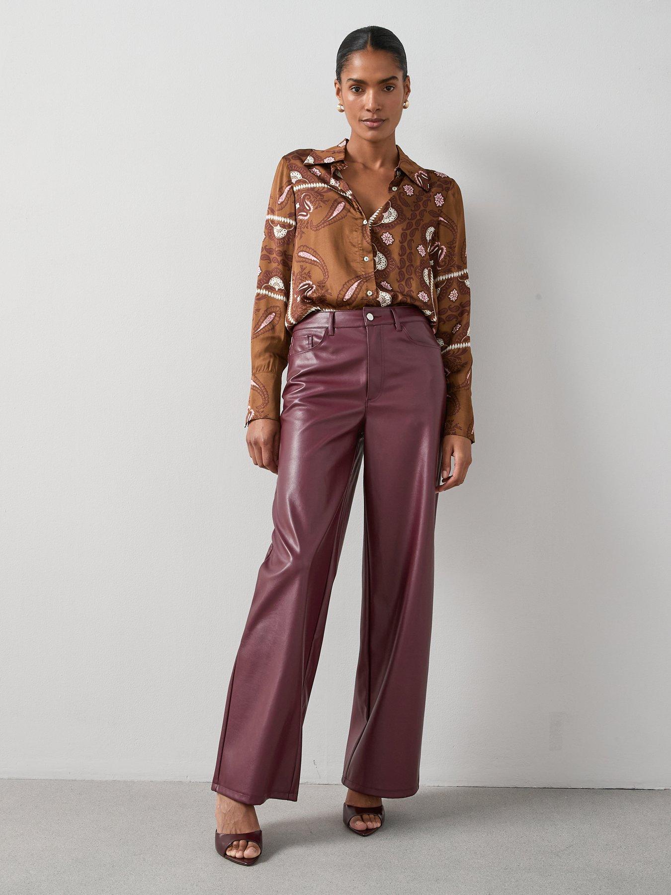 Image 3 of 7 of The Very Collection Faux Leather Wide Leg Trousers - Dark Red