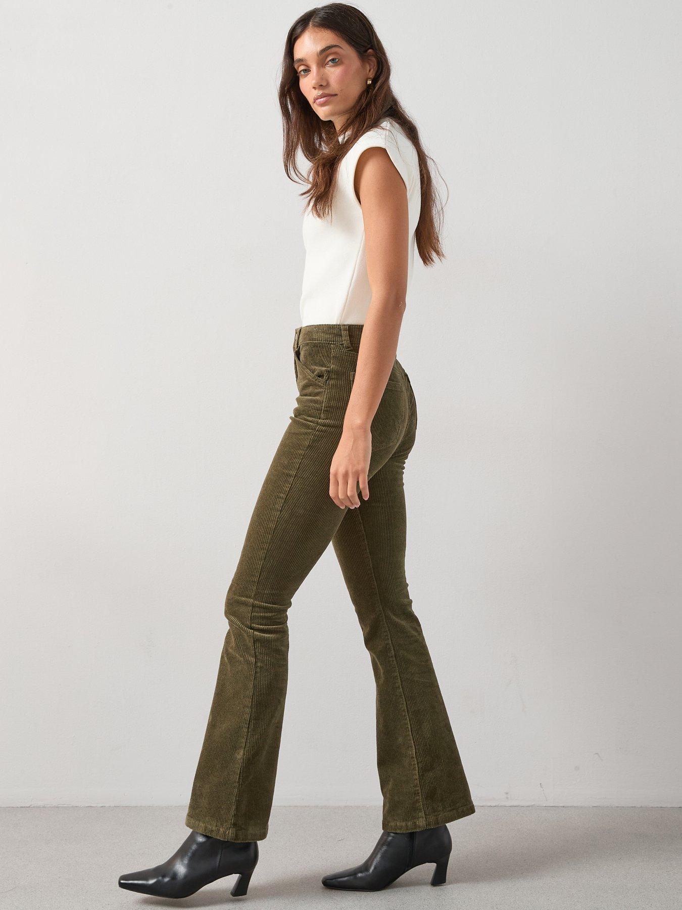 The Very Collection Stretch Cord Flare Trousers - Dark Green
