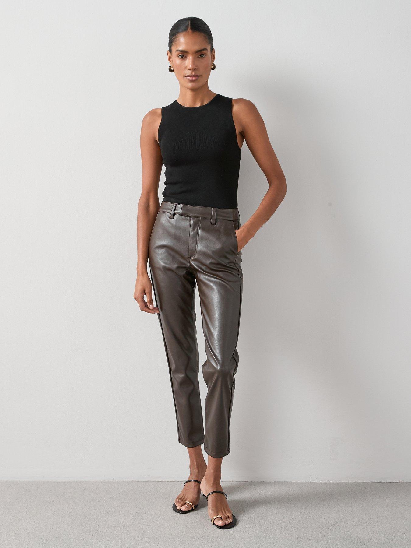 V by Very Faux Leather Slim Cigarette Trousers - Brown