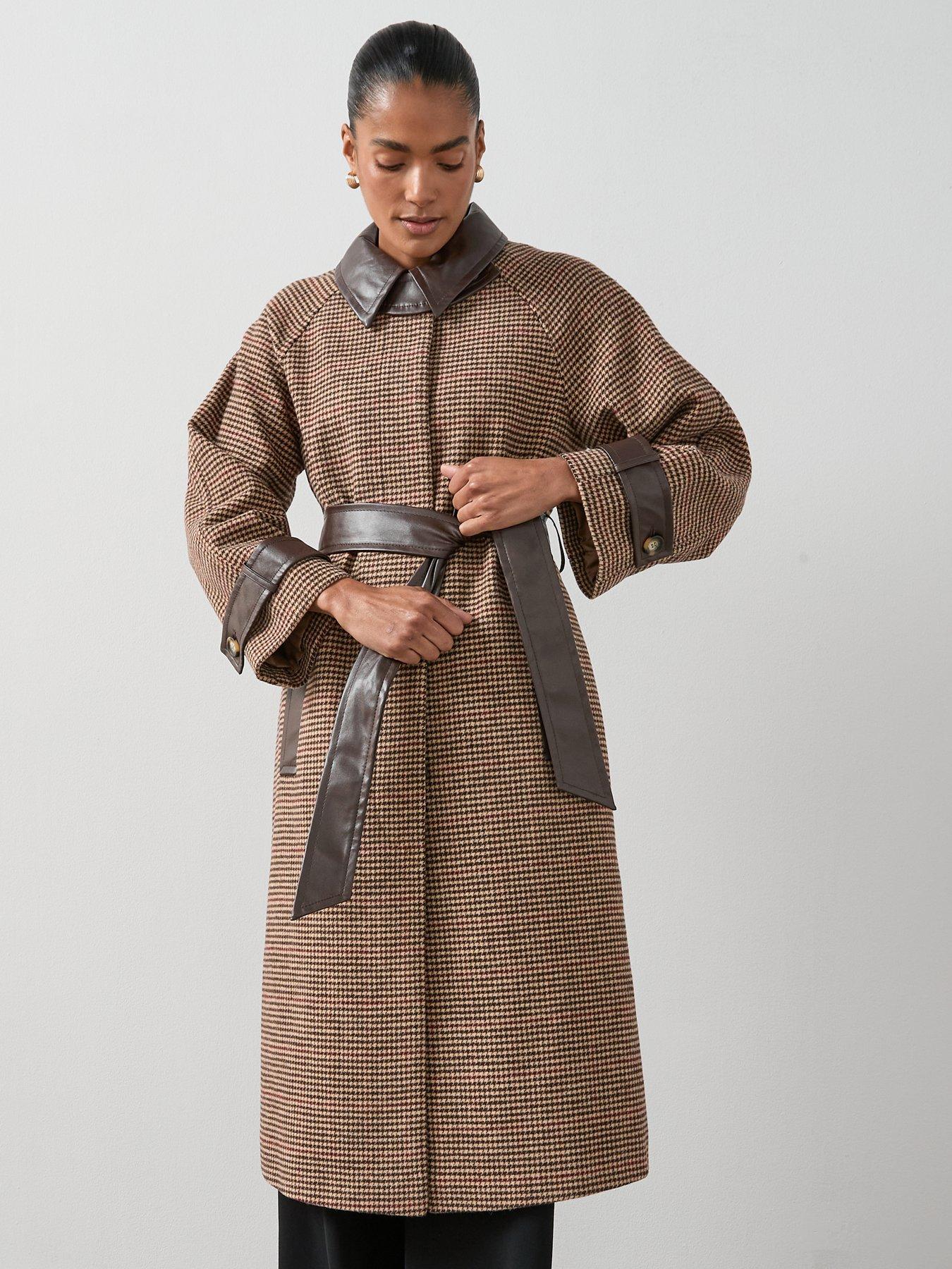 The Very Collection Check Coat With PU Trims - Multi