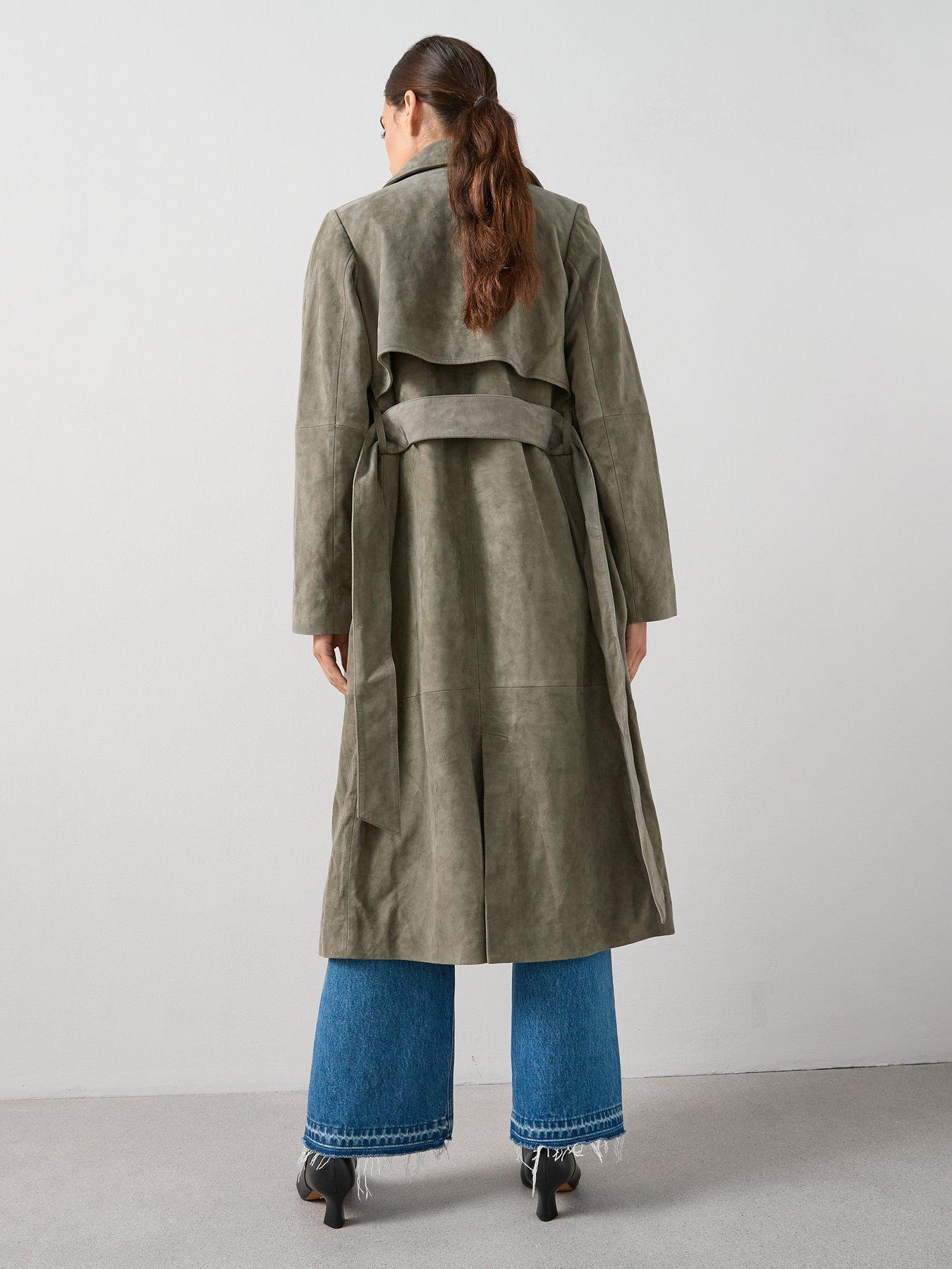 Image 2 of 7 of The Very Collection Suede Trench Coat - Khaki