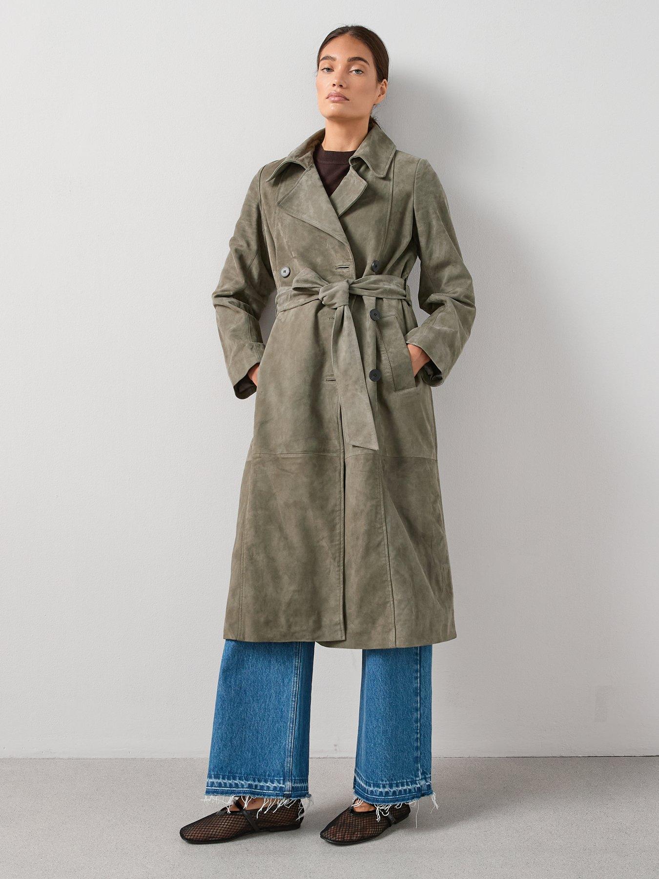 Image 3 of 7 of The Very Collection Suede Trench Coat - Khaki