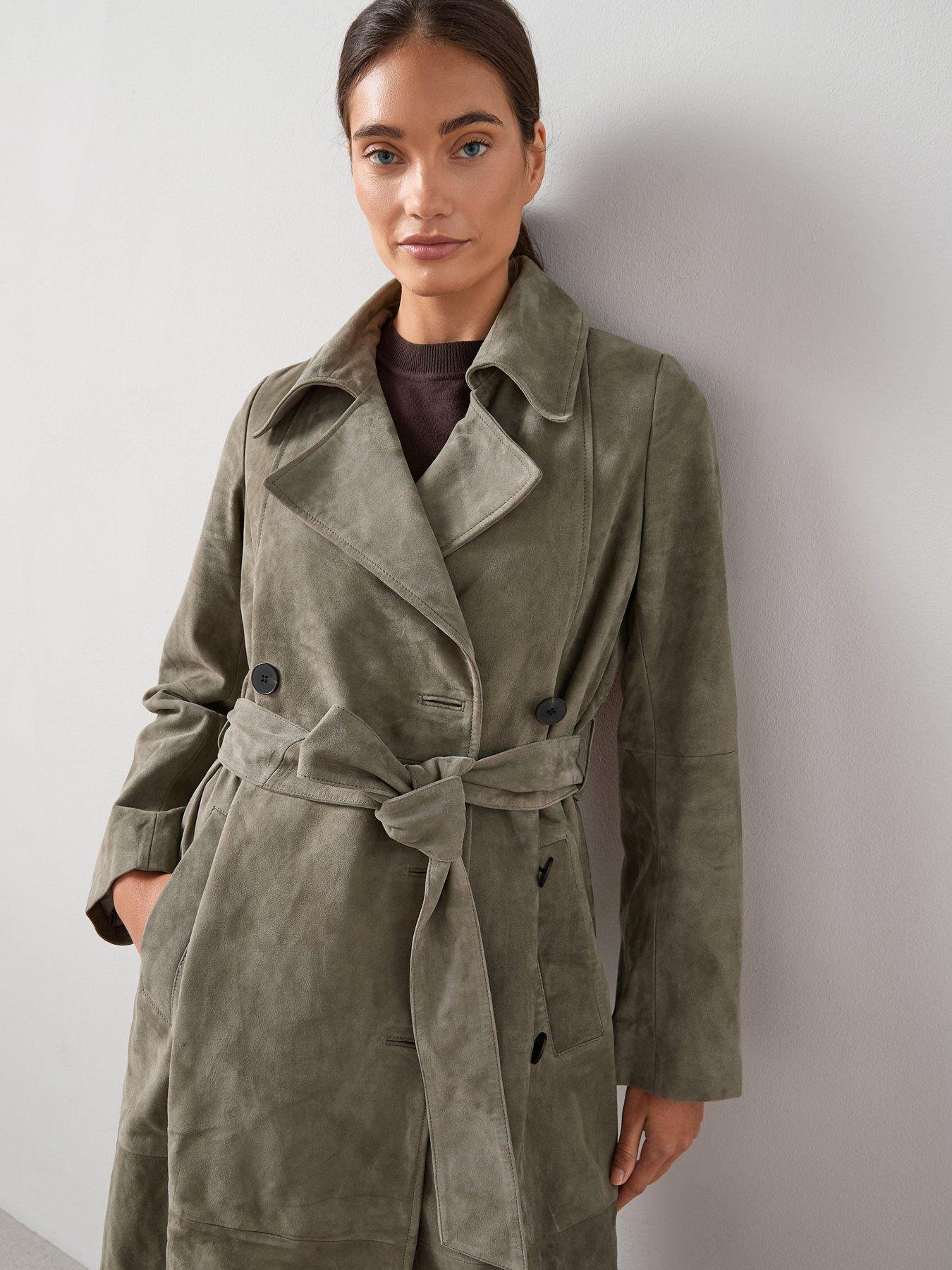 Image 4 of 7 of The Very Collection Suede Trench Coat - Khaki