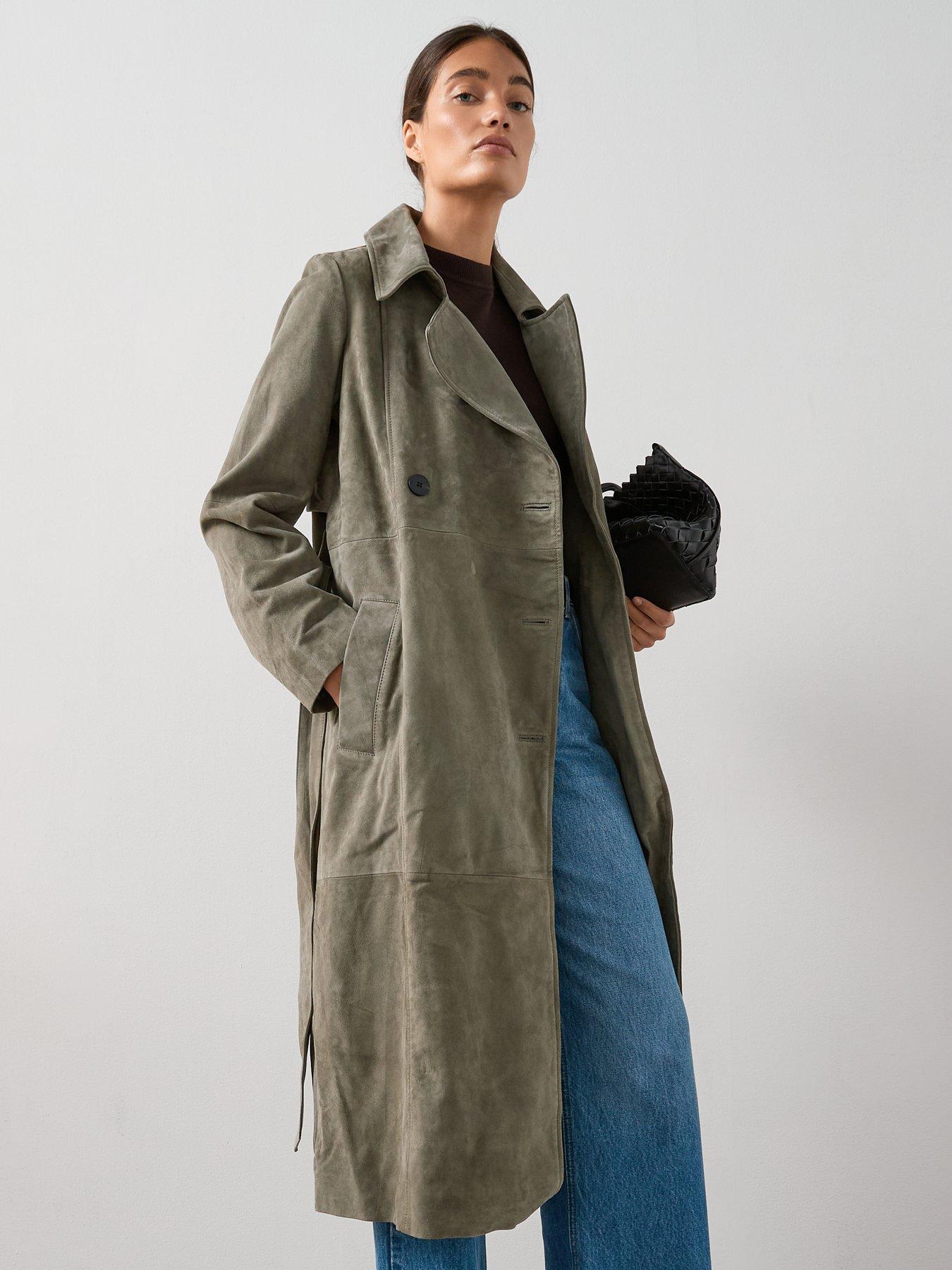 Image 5 of 7 of The Very Collection Suede Trench Coat - Khaki