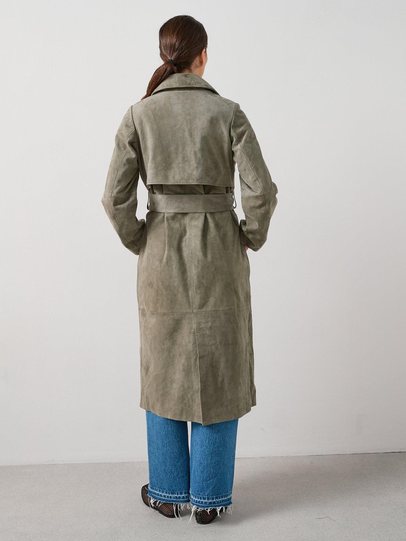 Image 6 of 7 of The Very Collection Suede Trench Coat - Khaki