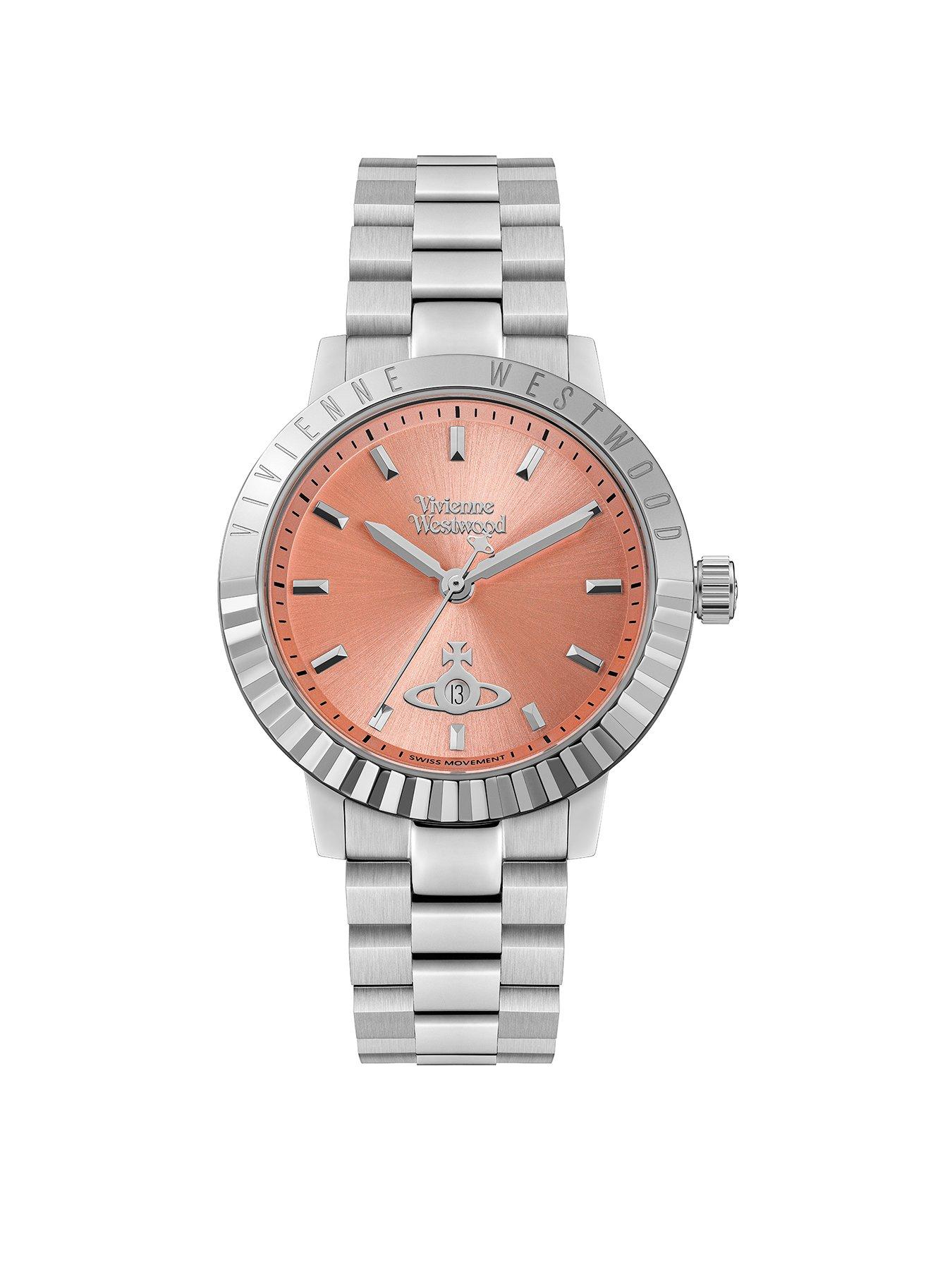 undefined Dulwich Quartz Watch with Coral Pink Dial and Stainless Steel Bracelet