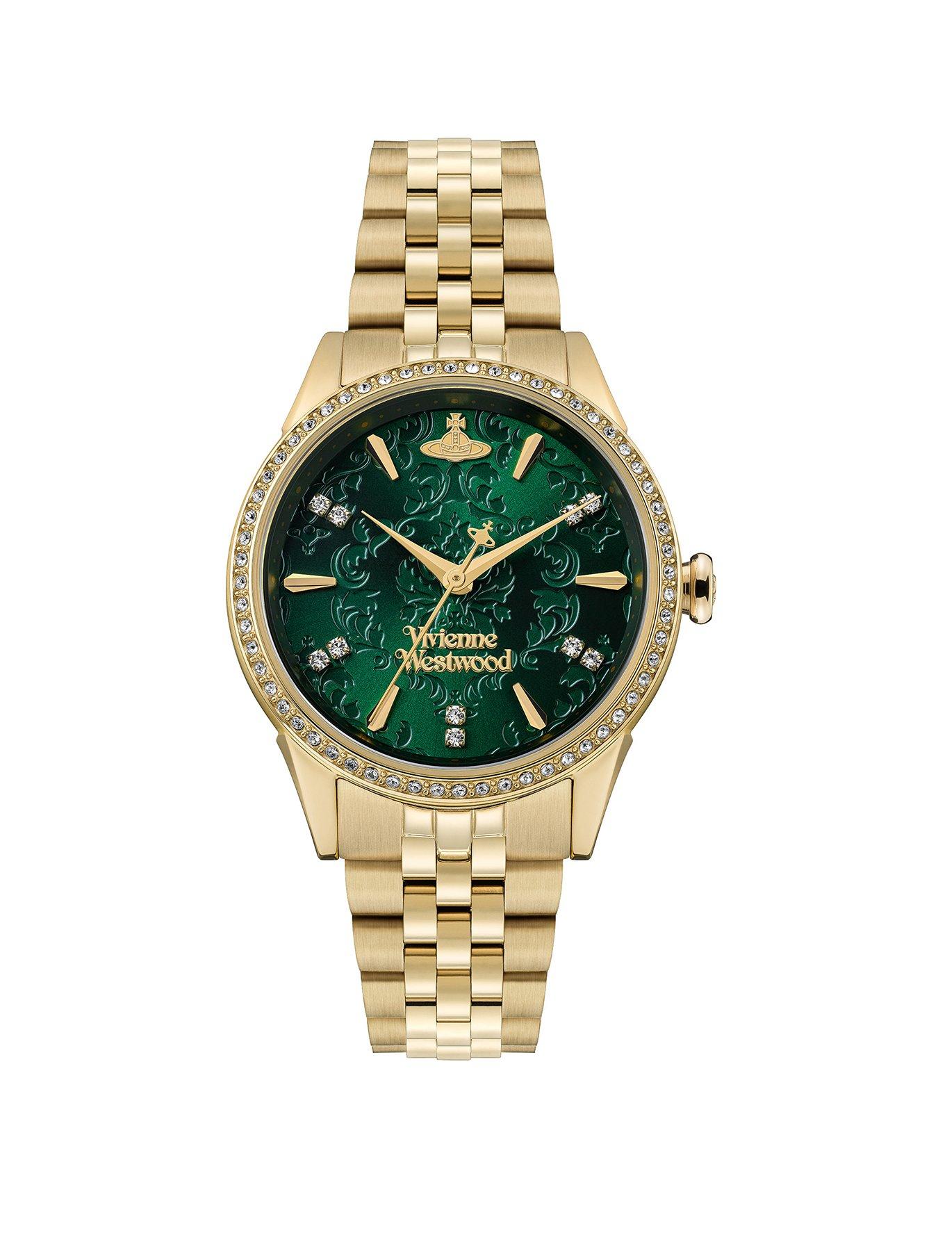 Vivienne Westwood Little Wallace Ladies Quartz Watch Green Dial Gold Stainless Steel Case And Bracelet