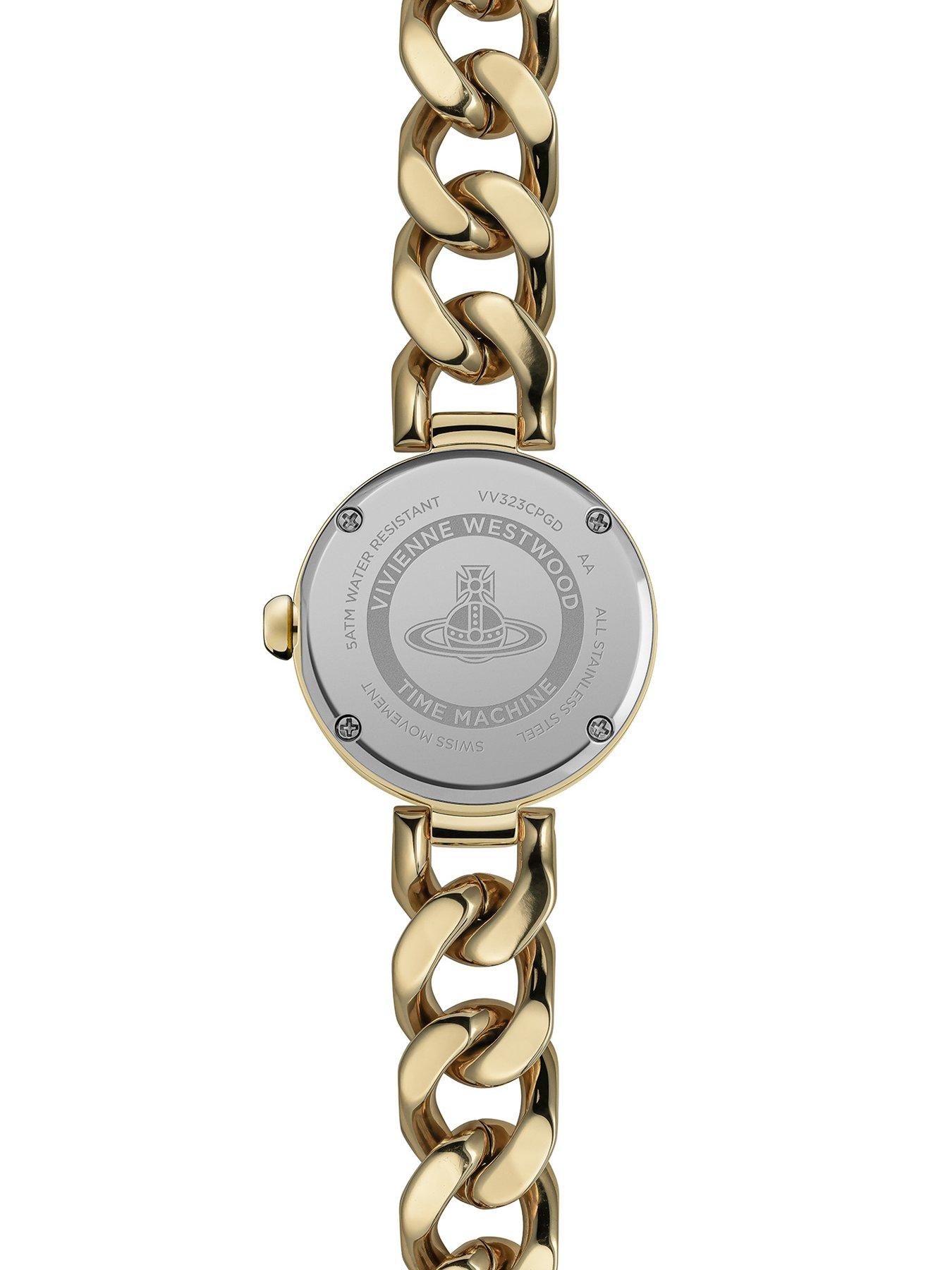 Image 2 of 7 of Vivienne Westwood Orb Button Ladies Quartz Watch Gold Dial, Stainless Steel Gold Case and Link Chain Bracelet