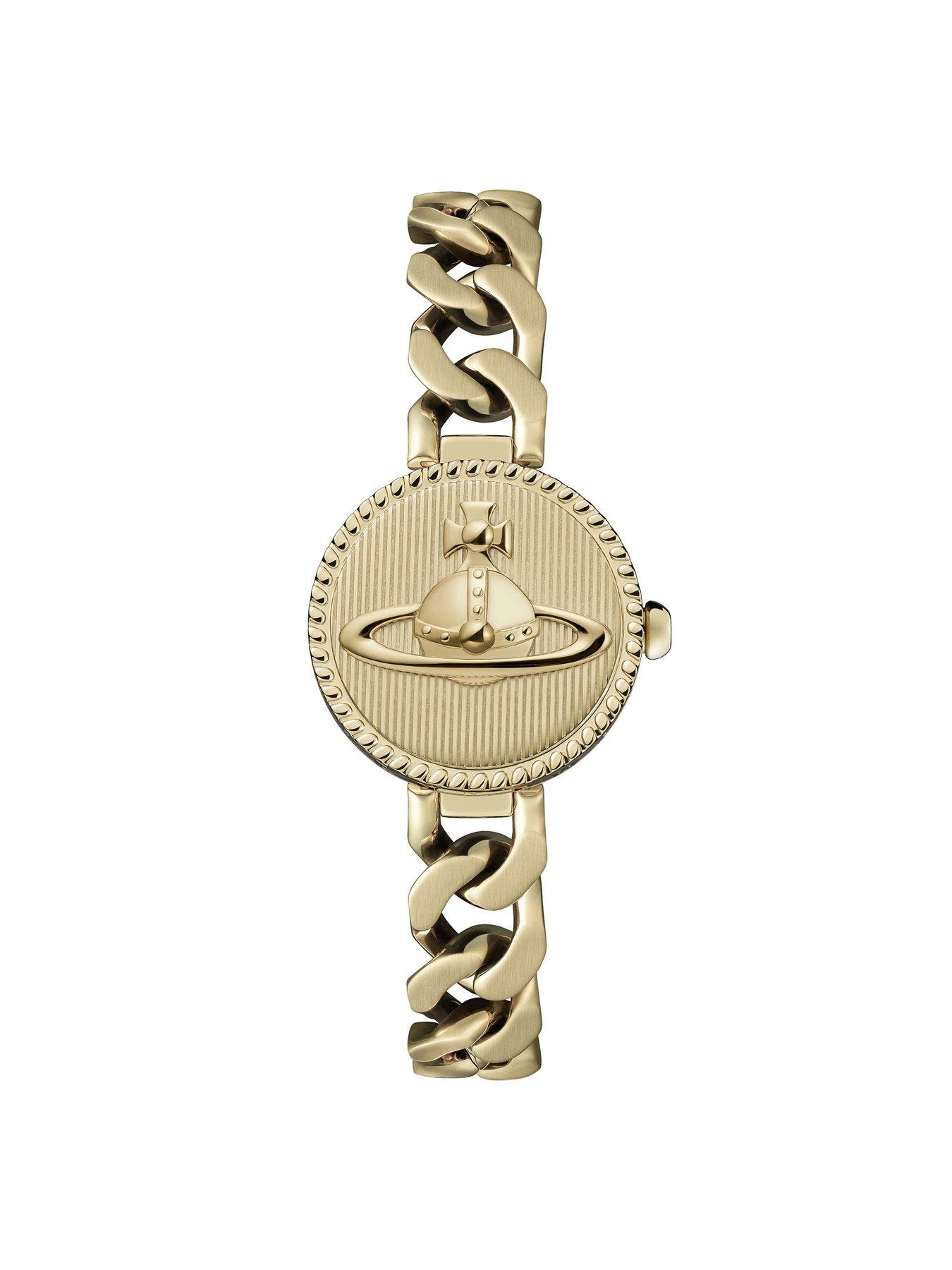 Image 3 of 7 of Vivienne Westwood Orb Button Ladies Quartz Watch Gold Dial, Stainless Steel Gold Case and Link Chain Bracelet