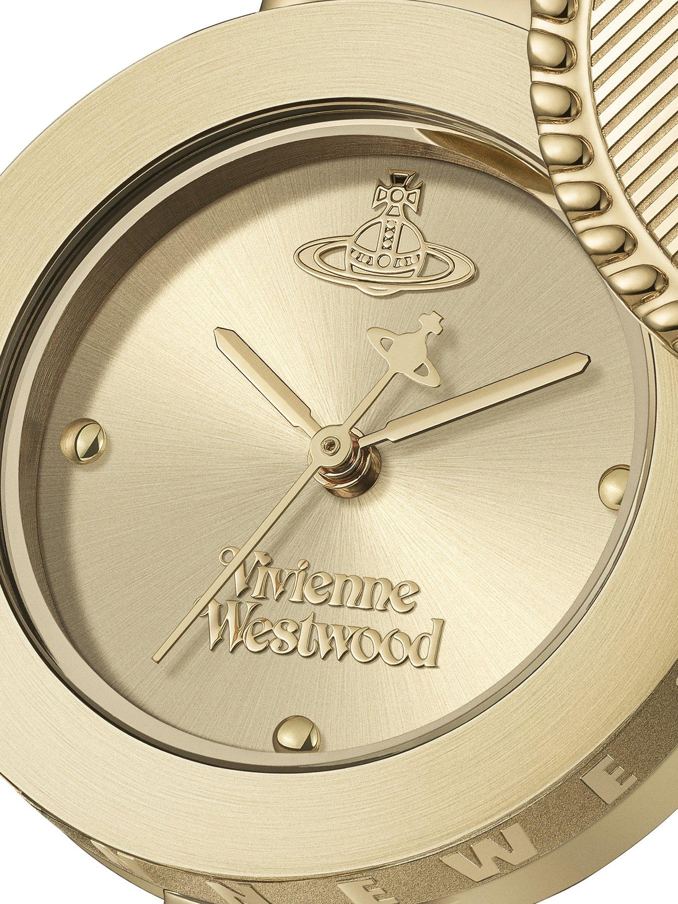 Image 4 of 7 of Vivienne Westwood Orb Button Ladies Quartz Watch Gold Dial, Stainless Steel Gold Case and Link Chain Bracelet