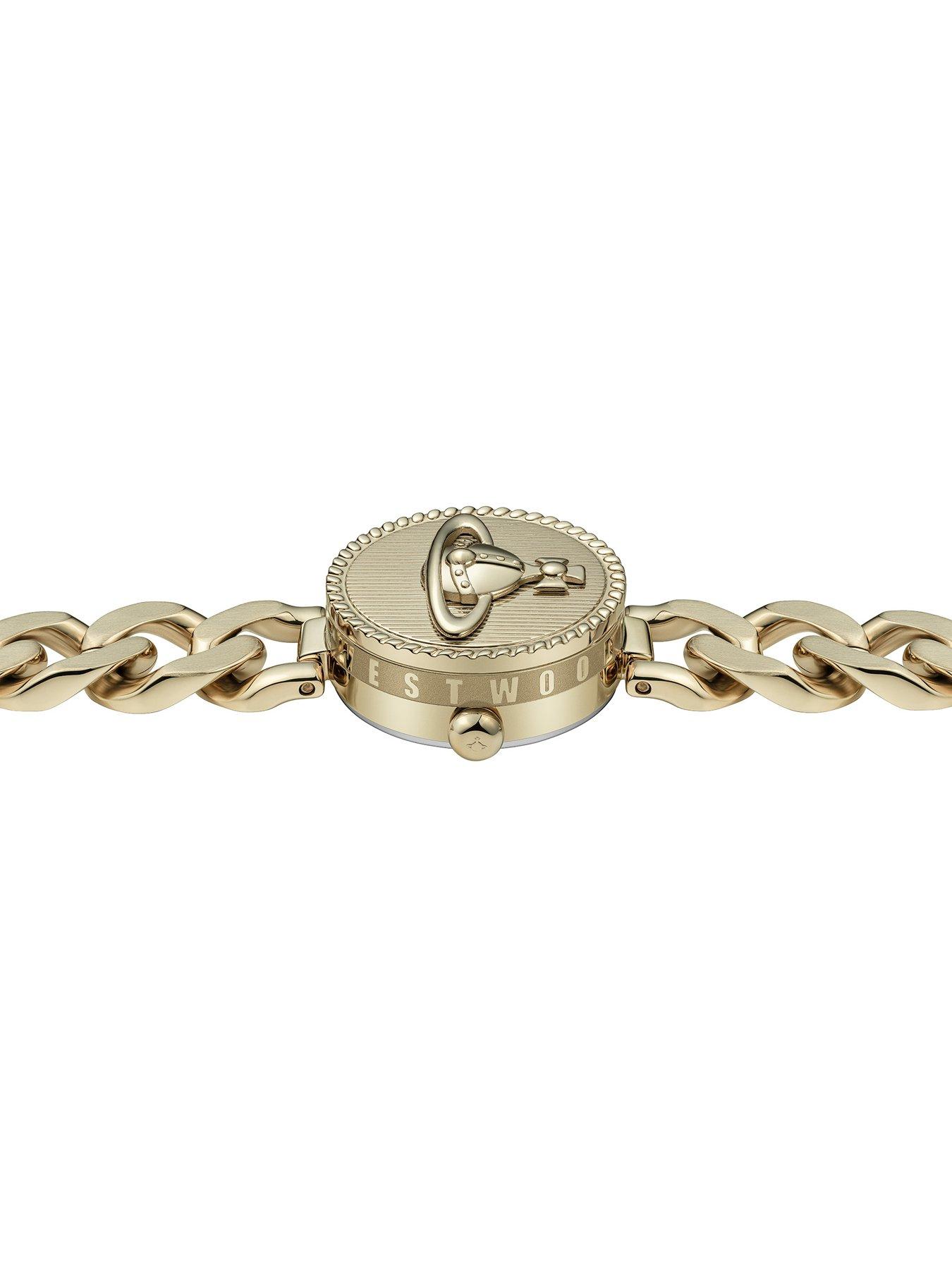 Image 5 of 7 of Vivienne Westwood Orb Button Ladies Quartz Watch Gold Dial, Stainless Steel Gold Case and Link Chain Bracelet