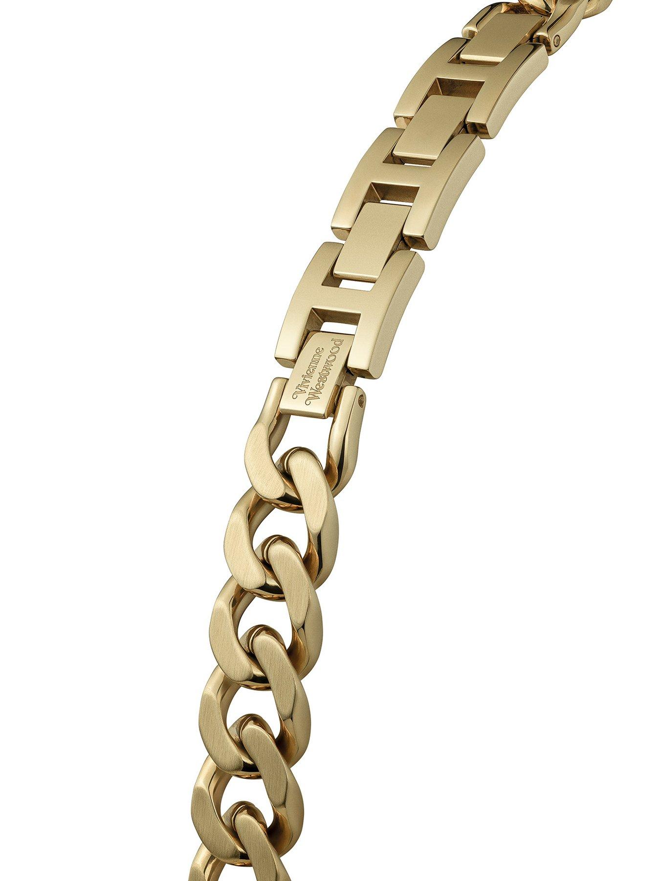 Image 6 of 7 of Vivienne Westwood Orb Button Ladies Quartz Watch Gold Dial, Stainless Steel Gold Case and Link Chain Bracelet