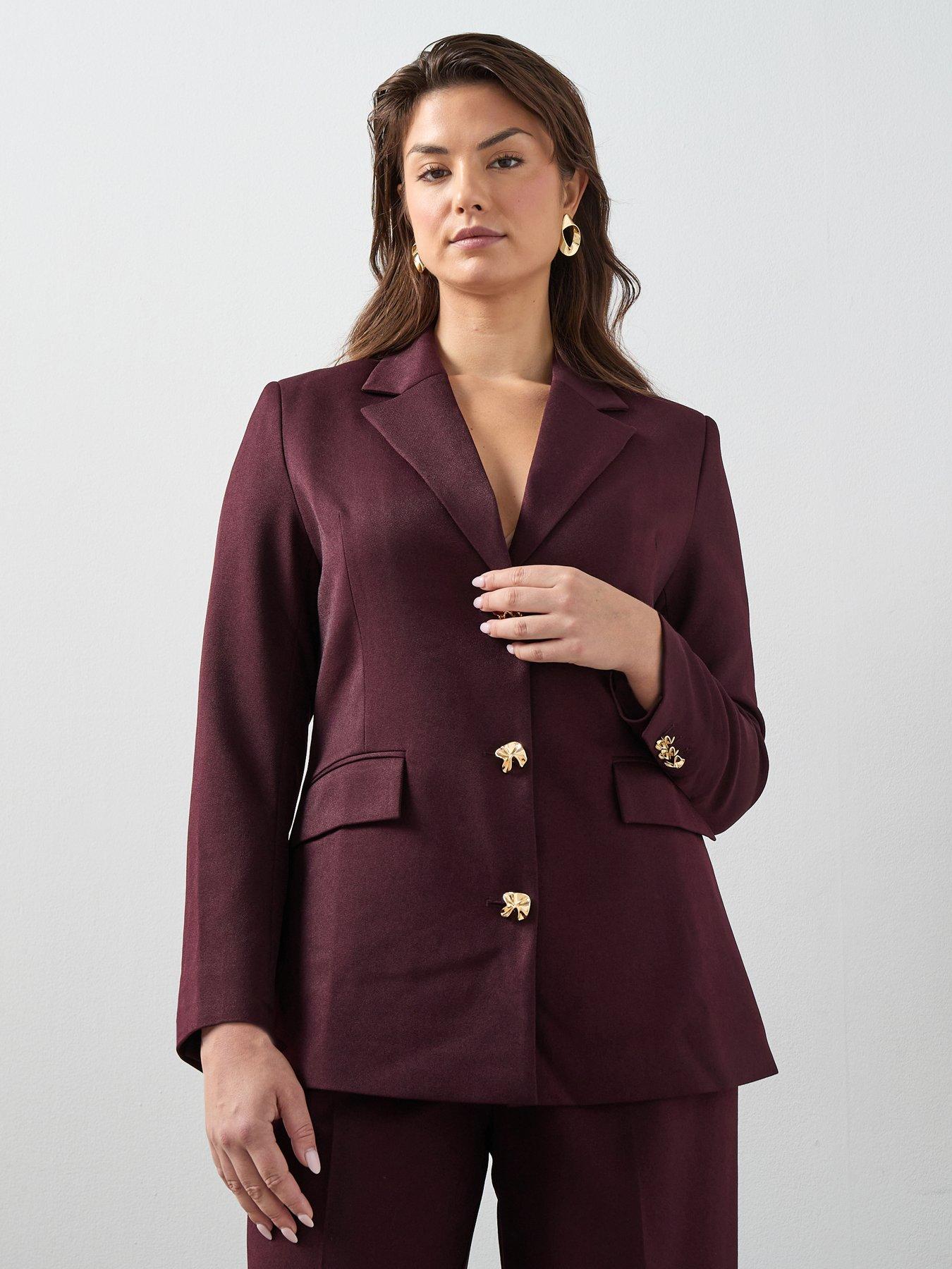 Image 1 of 6 of The Very Collection Curve Button Detail Blazer - Burgundy