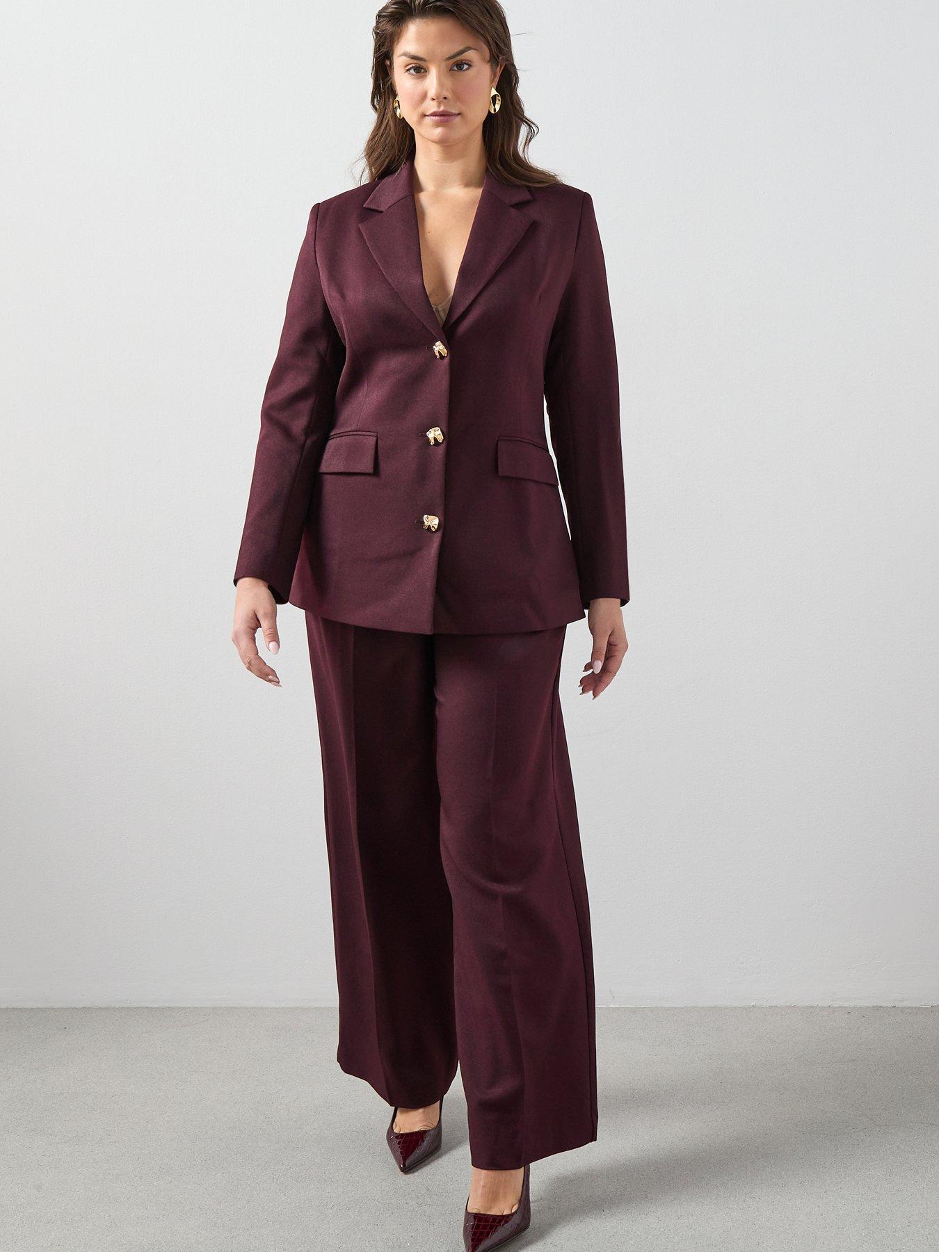 Image 3 of 6 of The Very Collection Curve Button Detail Blazer - Burgundy