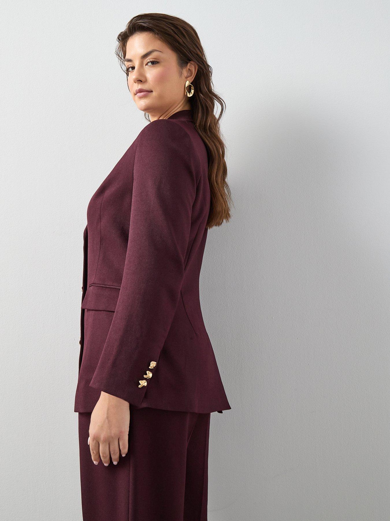Image 6 of 6 of The Very Collection Curve Button Detail Blazer - Burgundy