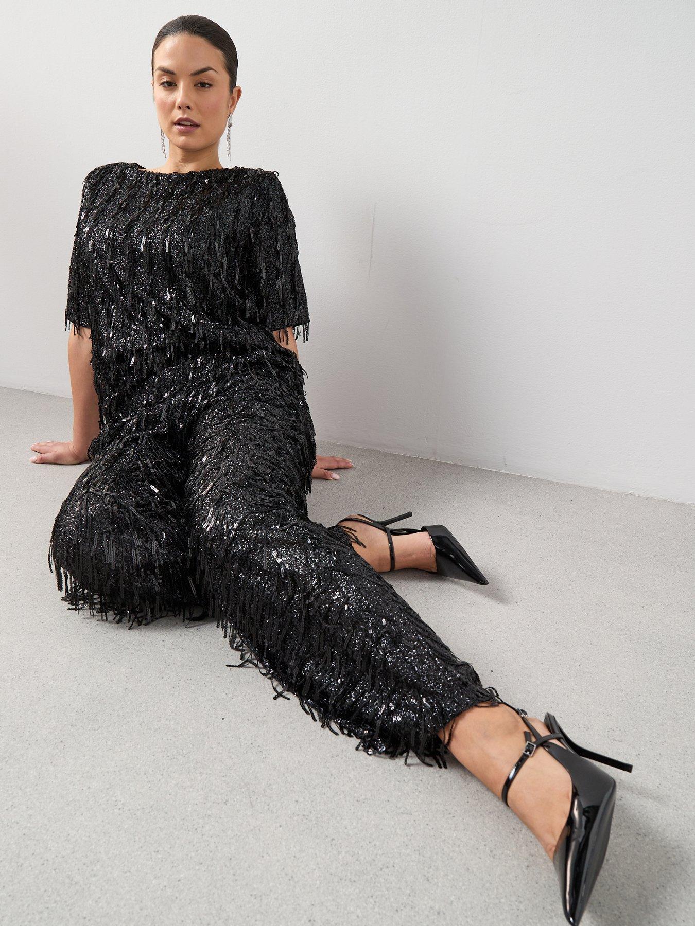 The Very Collection Curve Fringe Sequin Wide Leg Trouser