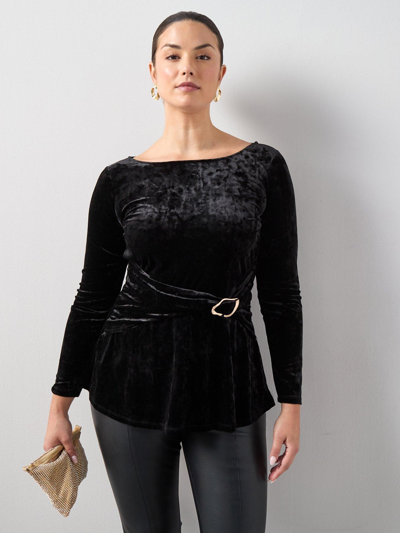 The Very Collection Curve Buckle Trim Velvet Top