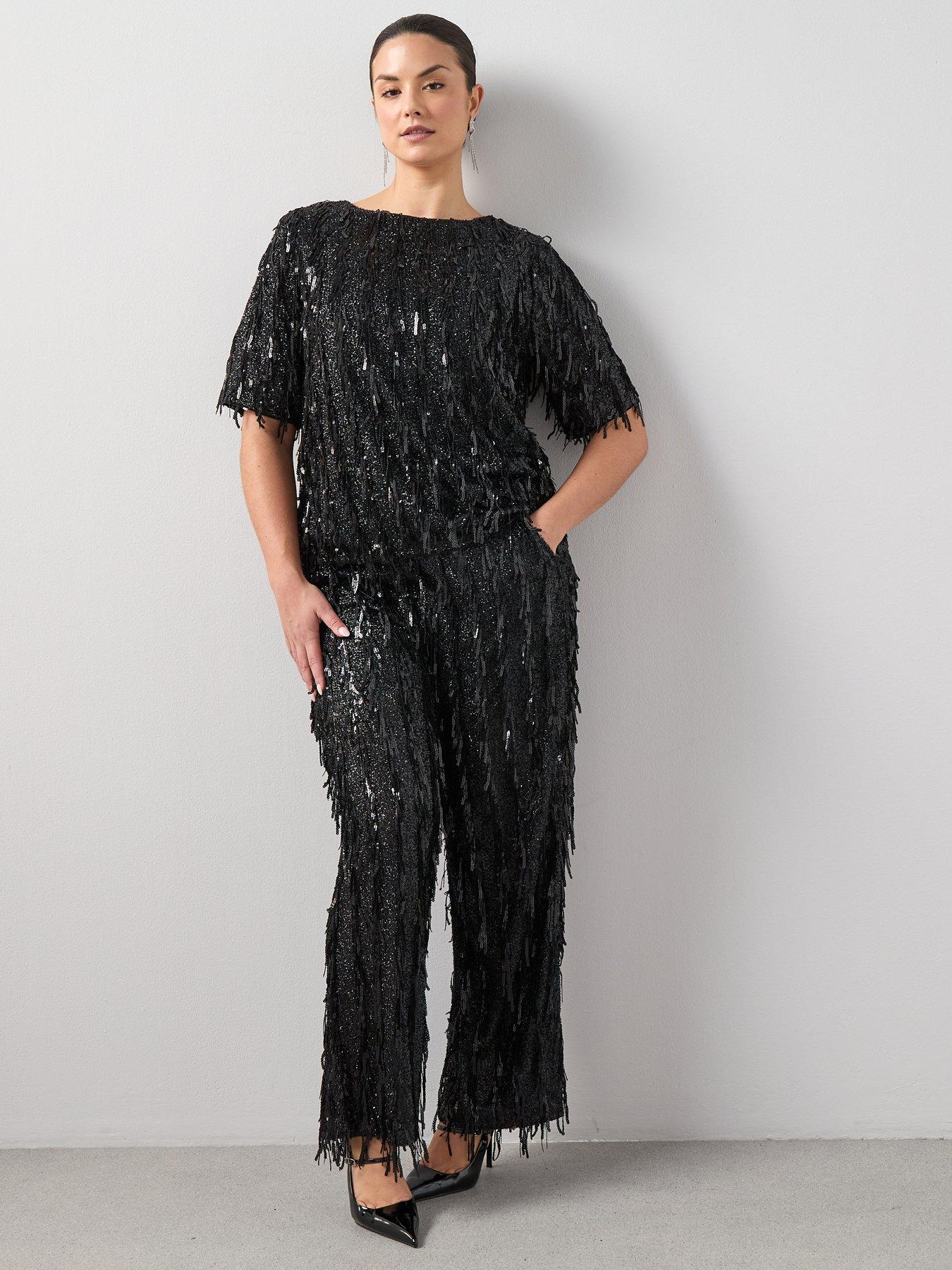 The Very Collection Curve Fringed Sequin Top Co-ord