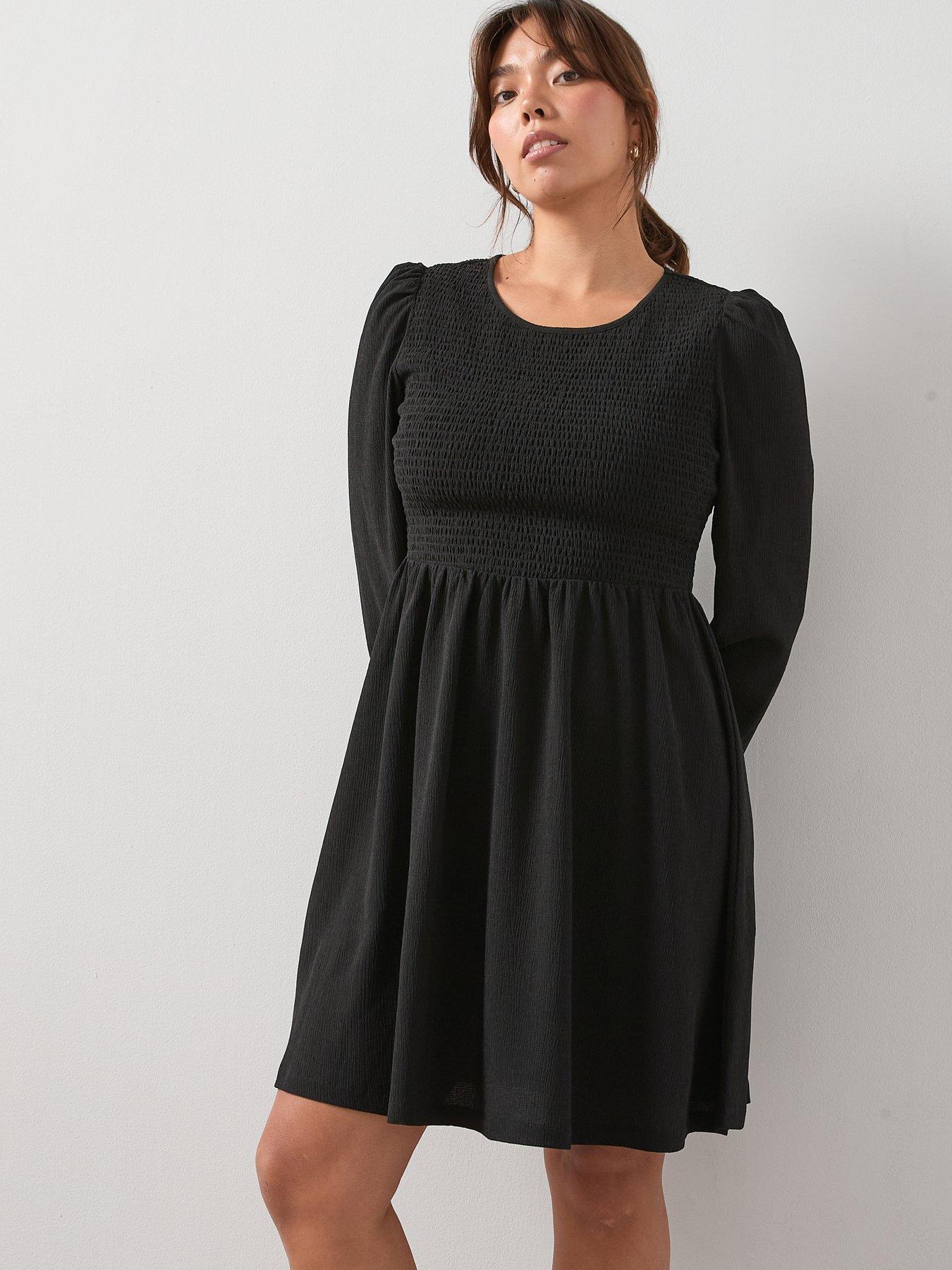 V by Very Curve Stretch Crinkle Mini Dress - Black