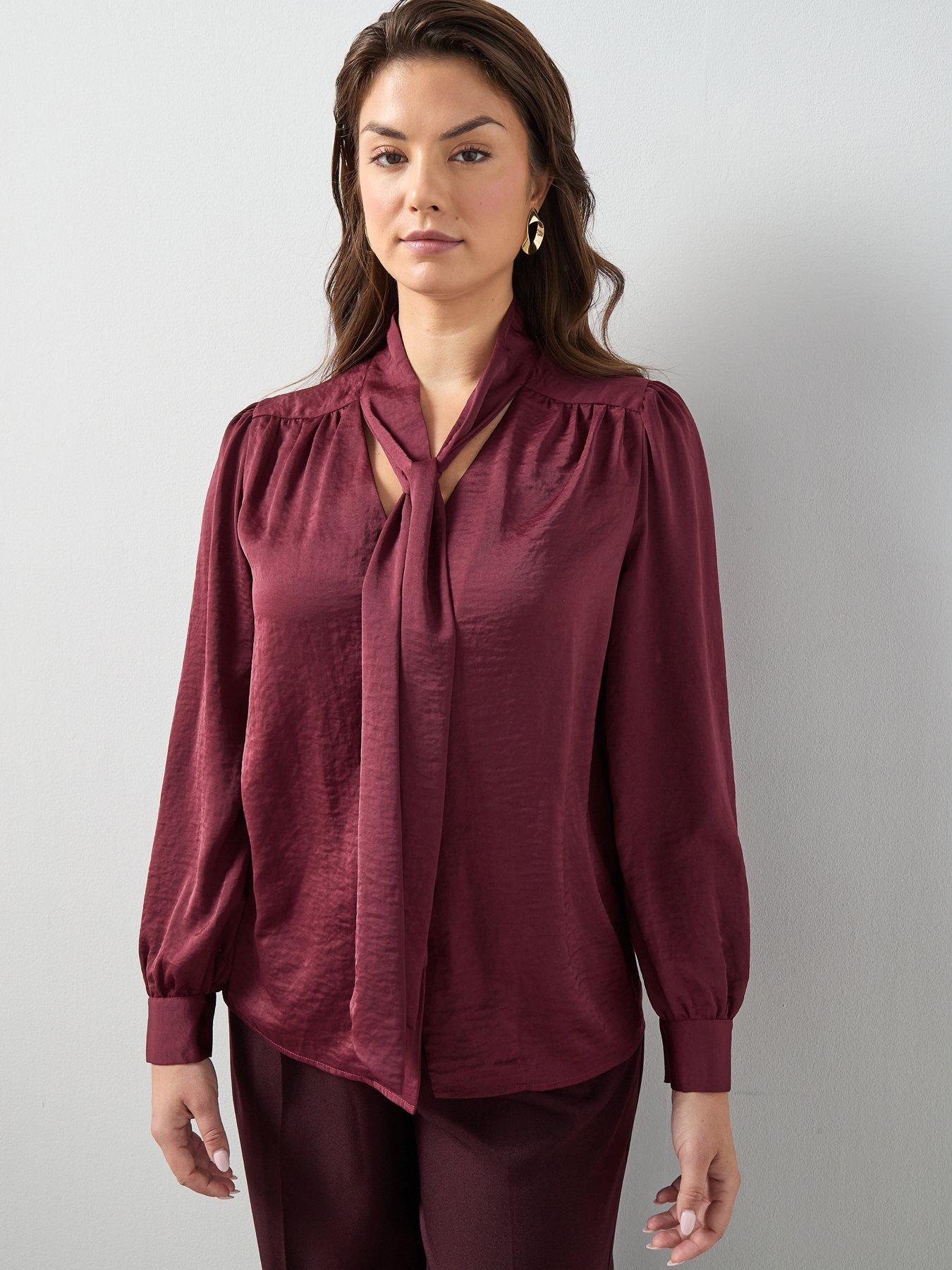 The Very Collection Curve Printed Pussybow Blouse - Burgundy