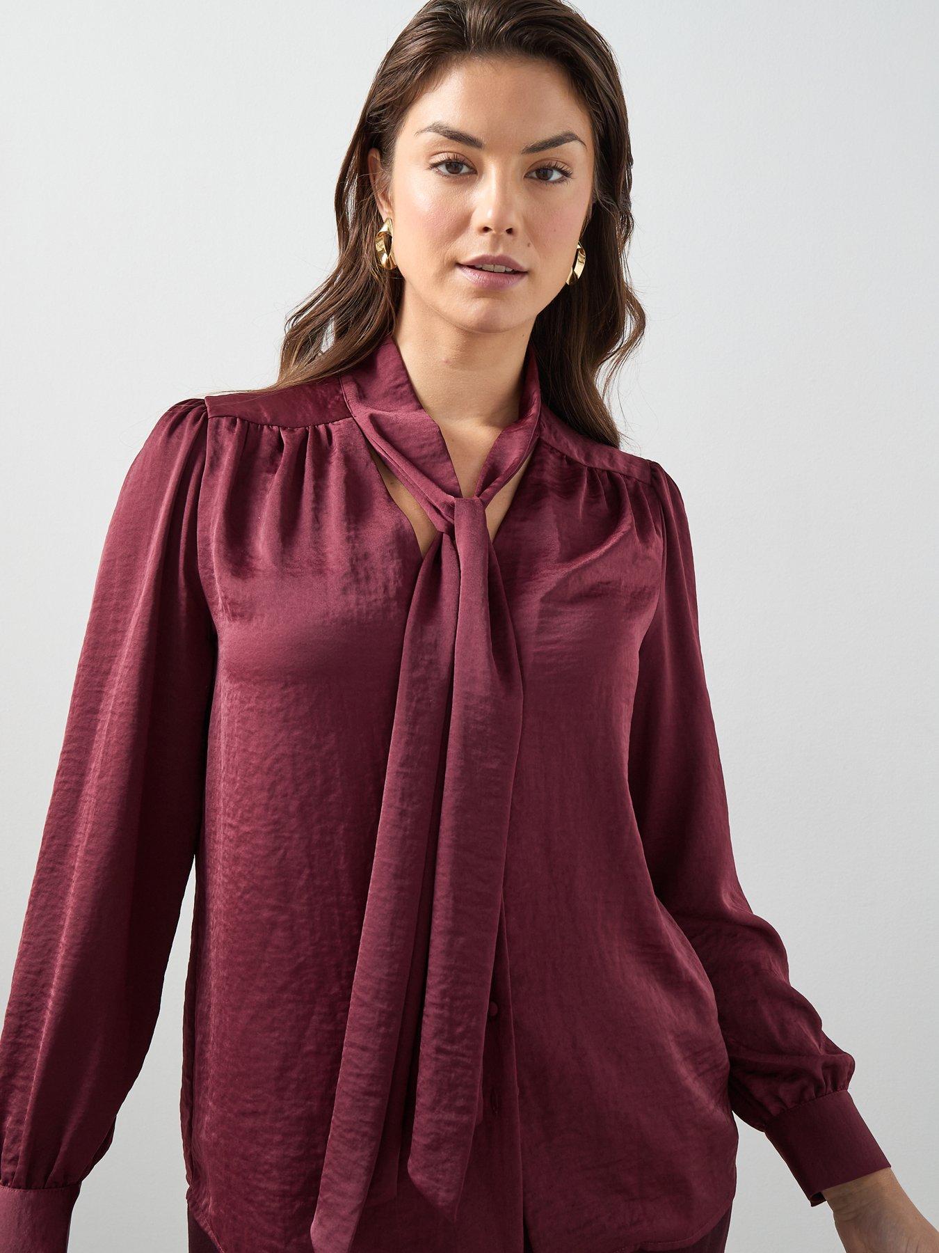 Image 4 of 6 of The Very Collection Curve Pussybow Blouse - Burgundy