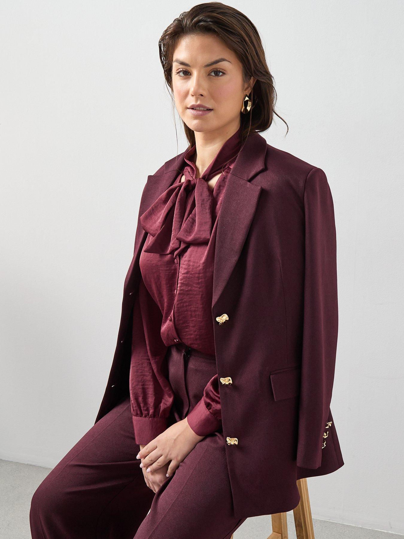 Image 5 of 6 of The Very Collection Curve Pussybow Blouse - Burgundy