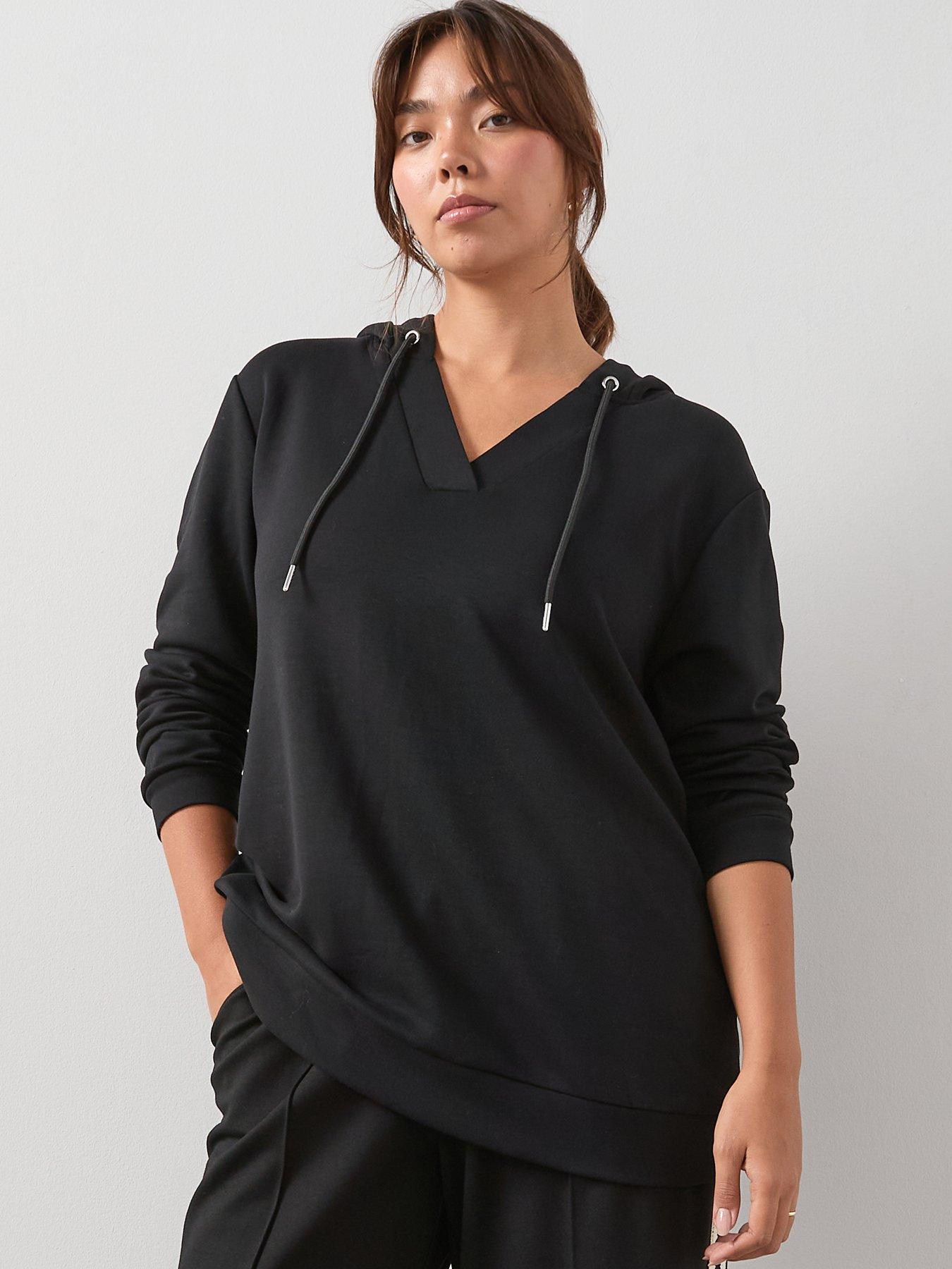 V by Very Curve V Neck Longline Hoodie - Black