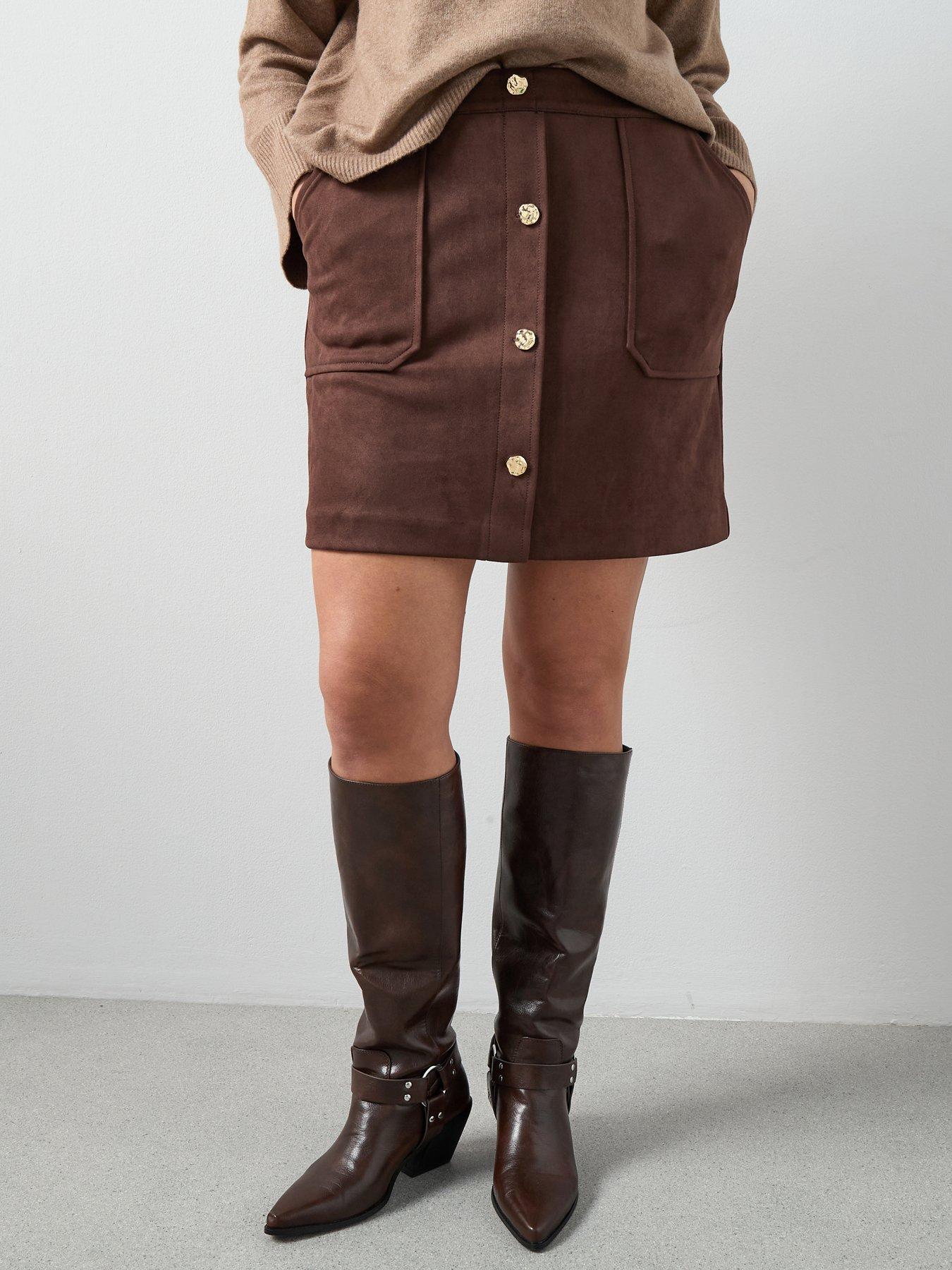 The Very Collection Curve Faux Suede Mini Skirt - Brown