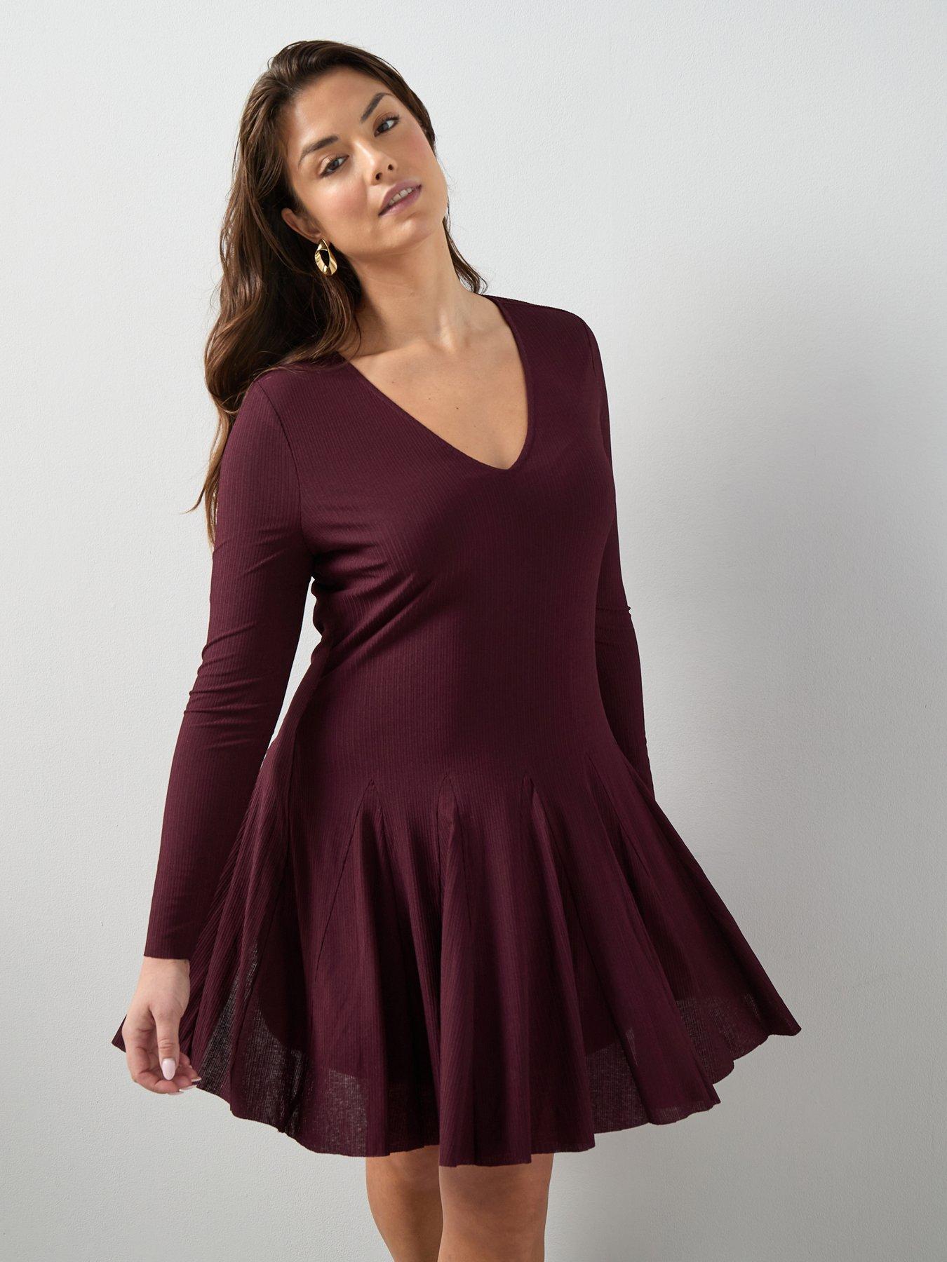 The Very Collection Curve Fit  &  Flare Mini Dress - Burgundy