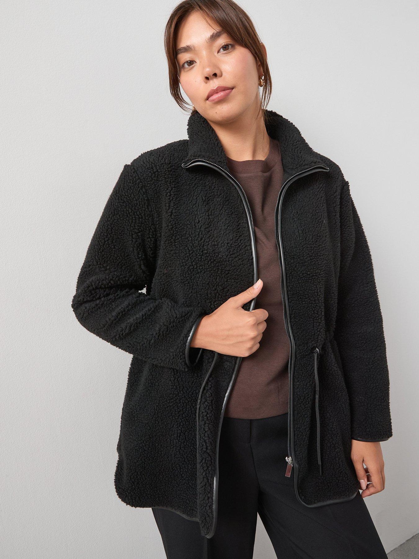 V by Very Curve Zip Through Borg Fleece Jacket - Black