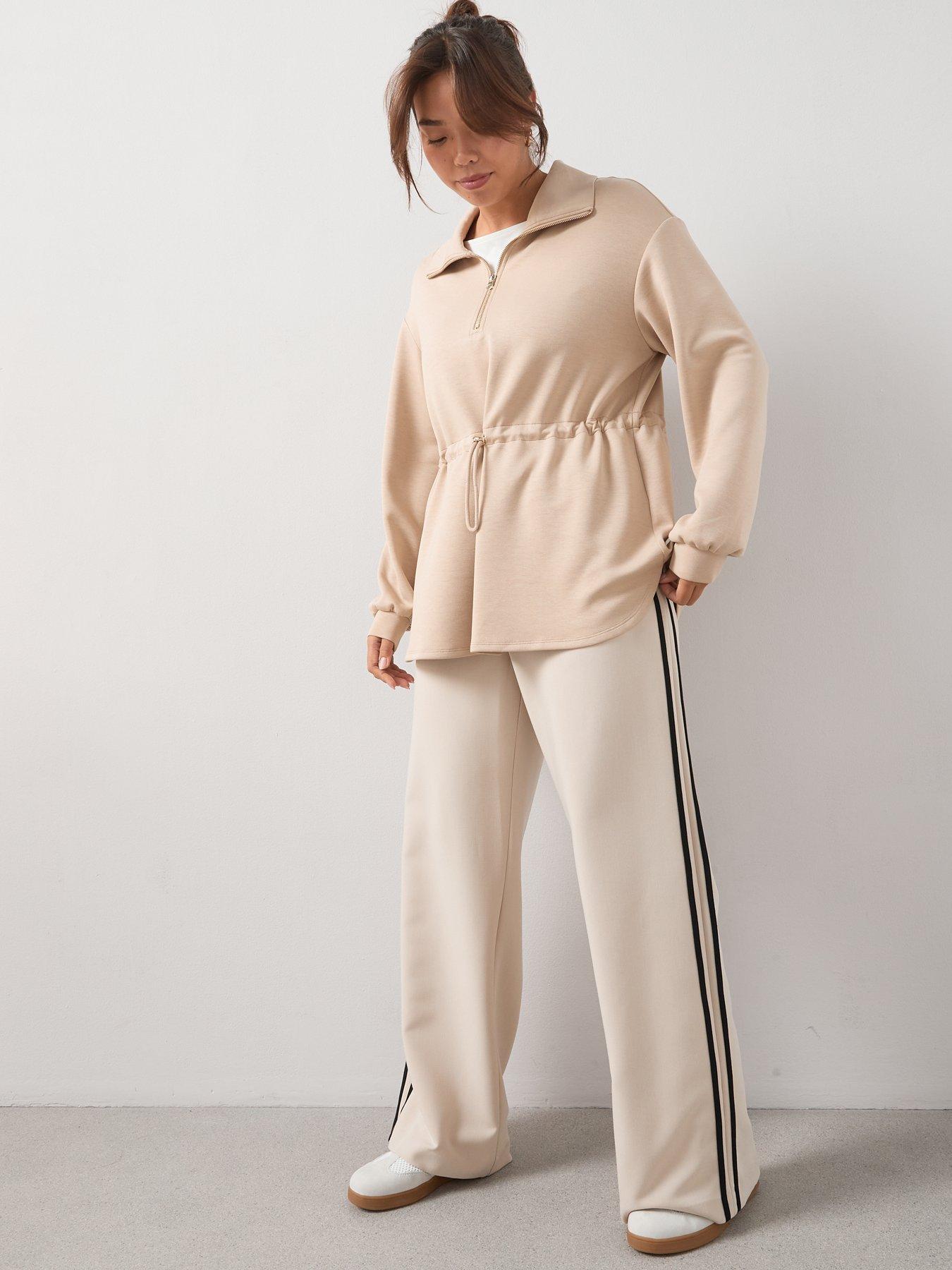 Image 3 of 6 of V by Very Curve Cinched Waist Half Zip Sweatshirt - Beige