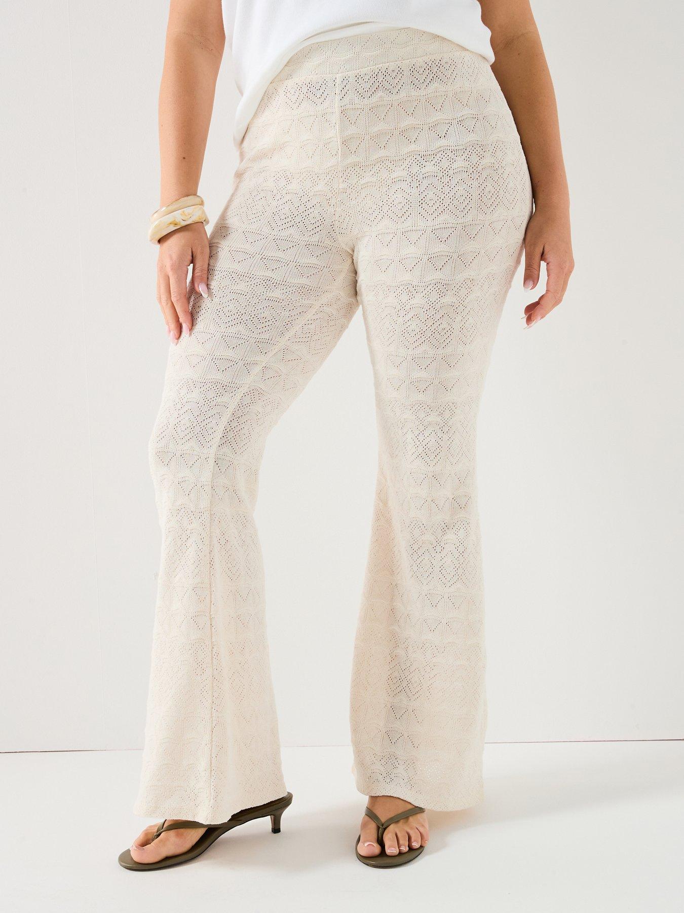 undefined Crochet Kickflare Trousers - Cream