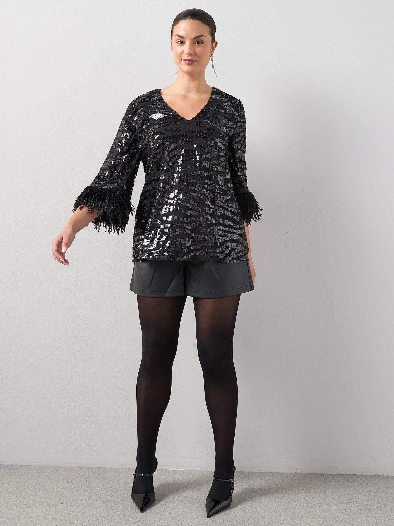 The Very Collection: Curve Deep V A Line Sequin Tunic