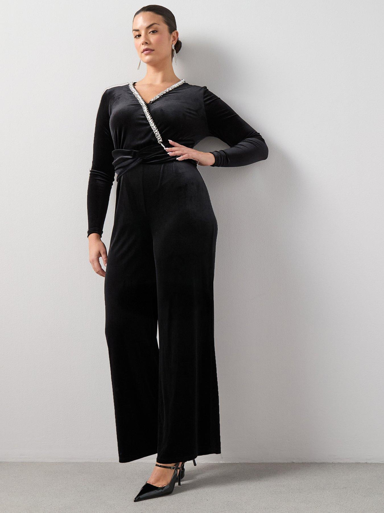 The Very Collection Curve Embellished Velvet Wide Leg Jumpsuit