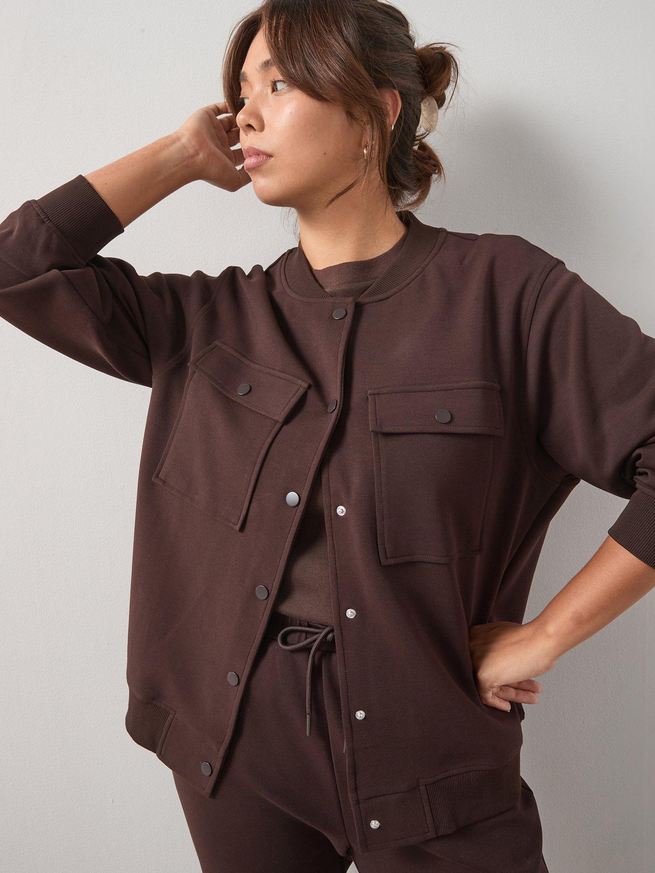 V by Very Curve Button Through Stretch Co-Ord Jacket - Brown