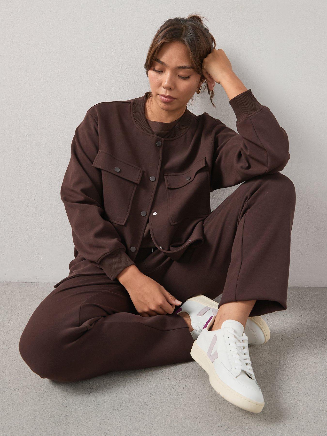 Image 4 of 6 of V by Very Curve Button Through Stretch Co-Ord Jacket - Brown