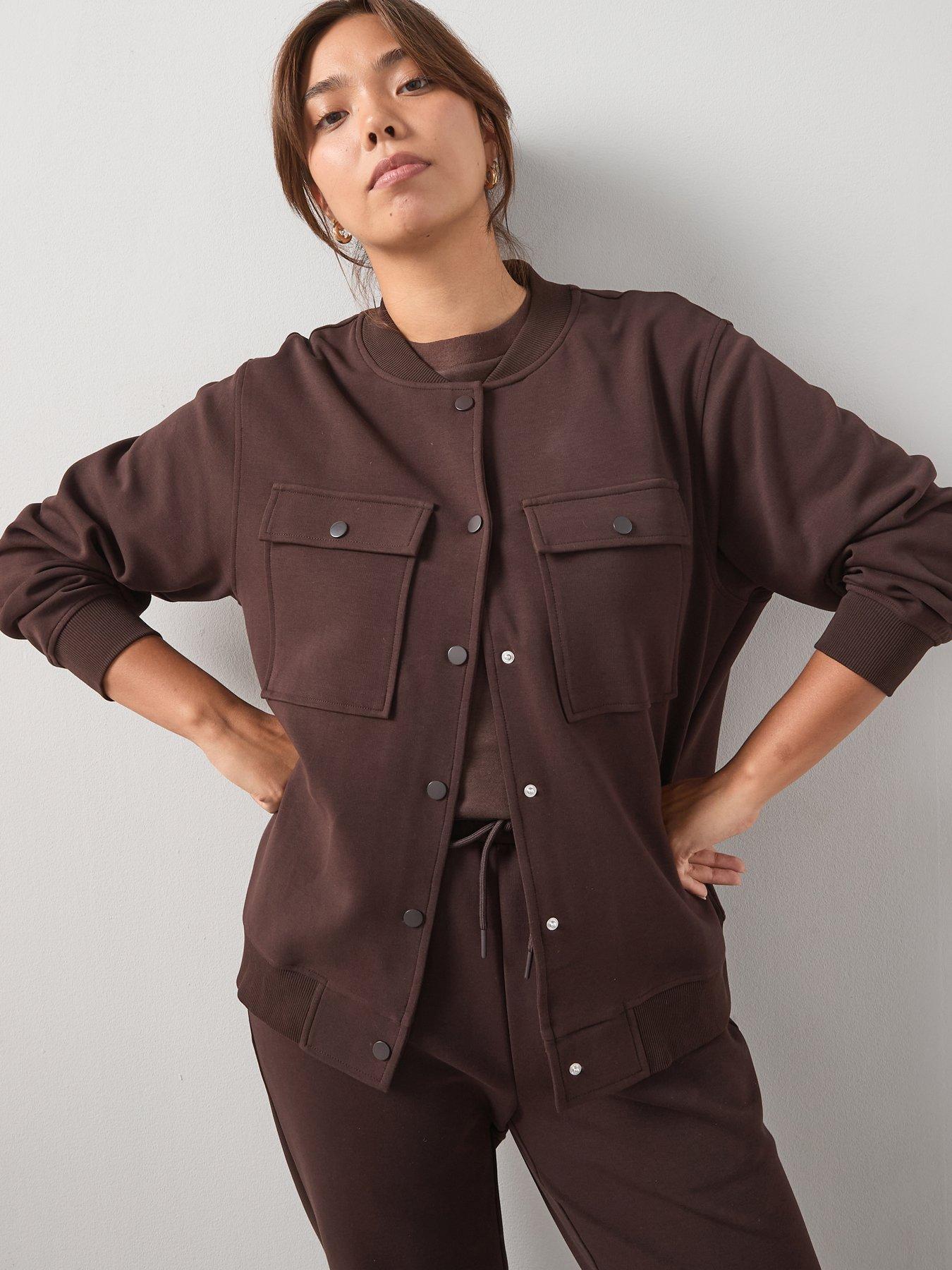 Image 5 of 6 of V by Very Curve Button Through Stretch Co-Ord Jacket - Brown