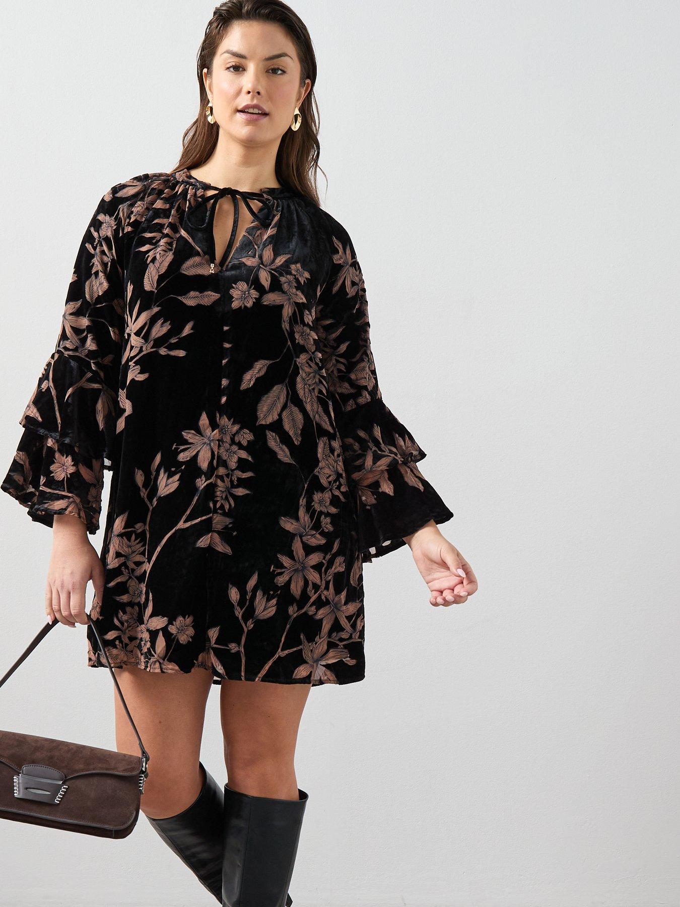 The Very Collection Curve Devore Ruffle Sleeve Smock Dress - Print