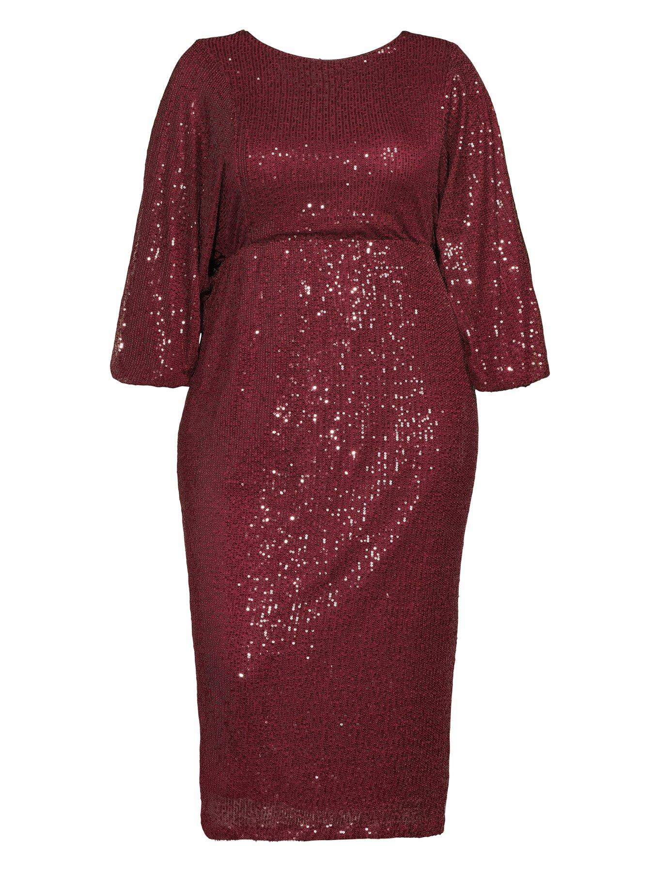 Image 7 of 7 of The Very Collection Curve Bow Back Sequin Midi Dress - Red